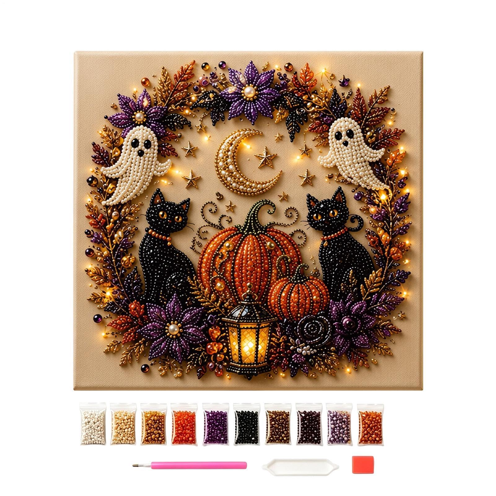Halloween Pearl Art Kit, 7.87x7.87 Inches 3D Pearl Painting Crafts Kits