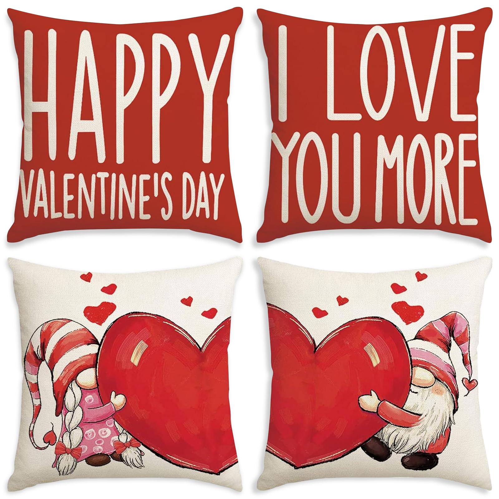 BITOYO San Valentin Fundas Cojin 45x45, Set de 4 Fundas San Valentin Decoracion para Sofá, Silla, Cama, con Dibujos de Corazón Rojo, Ideales para la Decoración de San Valentín (Papá Noel)