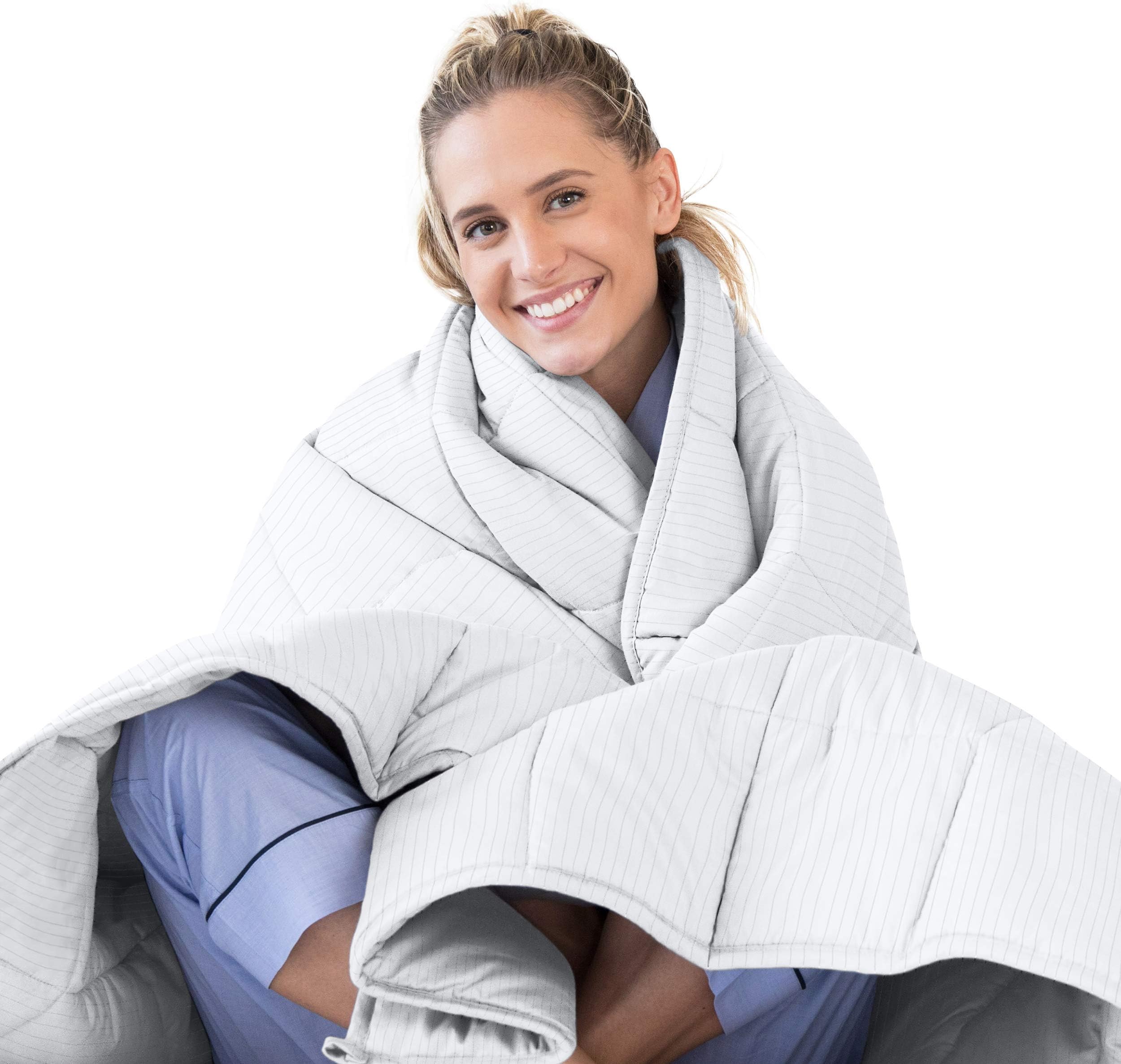 Luna Adult Weighted Blanket - Individual Use - 20 Lbs - 60x80 - Queen Size Bed - 100% Oeko-Tex Cooling Cotton & Glass Beads - USA Designed - Heavy Cool Weight - Grey Striped
