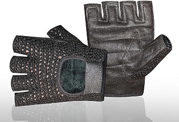Leather Crochet Fingerless Weight Lifting Exercise Gym Wheelchair Black Gloves W-1029 Small
