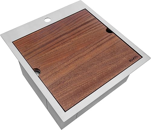 Ruvati RVH8221 - Fregadero de cocina con estación de trabajo RV de 21 x 20 pulgadas, montaje en la parte superior, acero inoxidable calibre 16