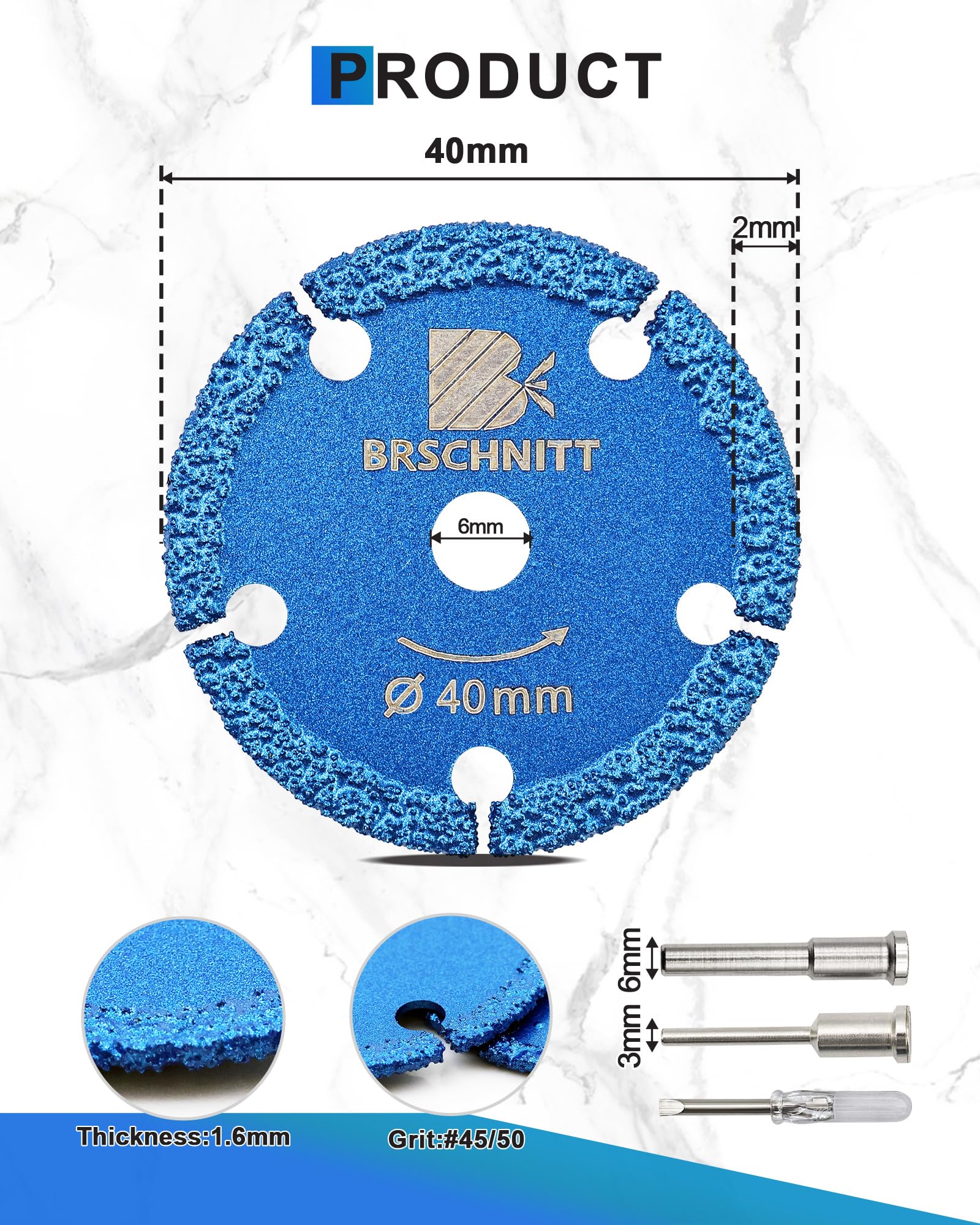Mini lama per sega circolare diamantata vakuumgelötet, 40 mm (5 pezzi), per metallo, ferro, tubi, viti con 3/6mm manici tondi & cacciavite