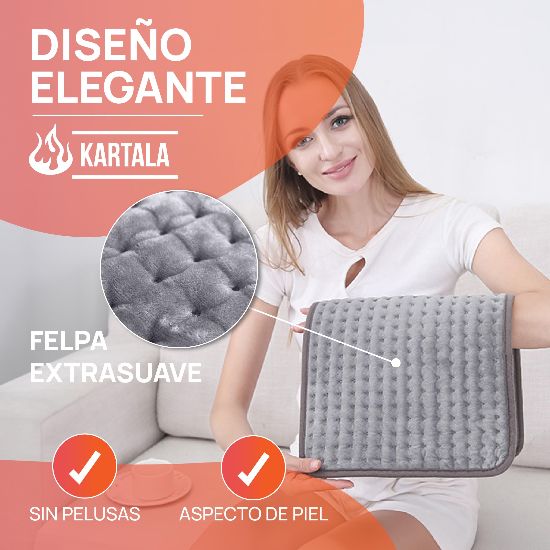 Super Pack Manta Térmica Lumbar Kartala 30×60 cm con Bolsa | Manta Eléctrica para Cuello, Espalda y Zona Lumbar | 9 Temperaturas, 4 Temporizadores | Lavable y Portátil
