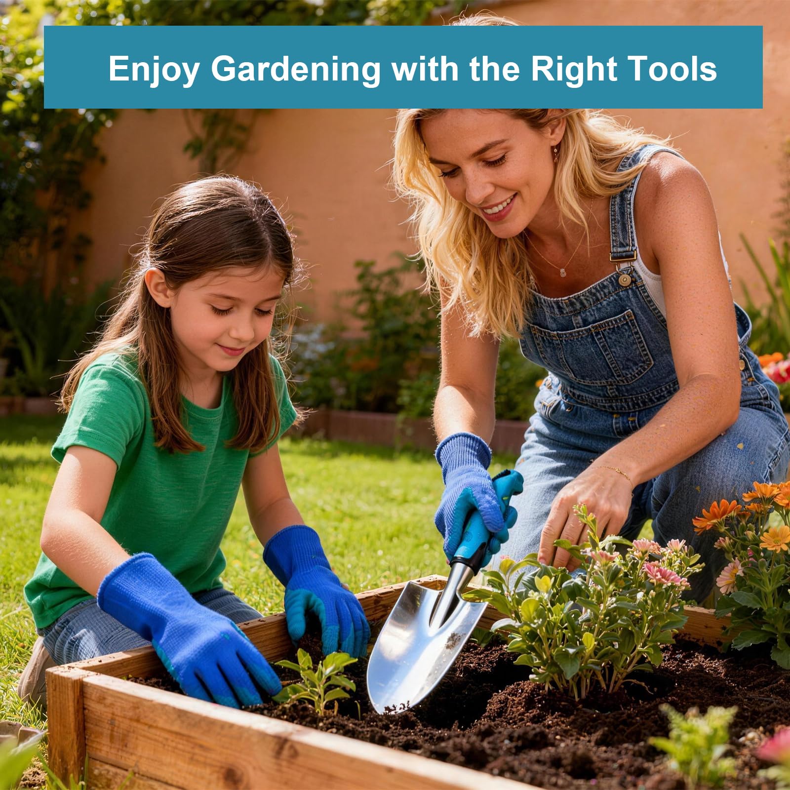 Kit Giardinaggio Completo 7 Pezzi in Alluminio Anti-Ruggine con Tappetino Rinvaso 75x75cm e Borsa 600D Oxford,Set Attrezzi da Giardino Professionali per Orto e Piante,Regalo Giardinaggio Donna Uomo