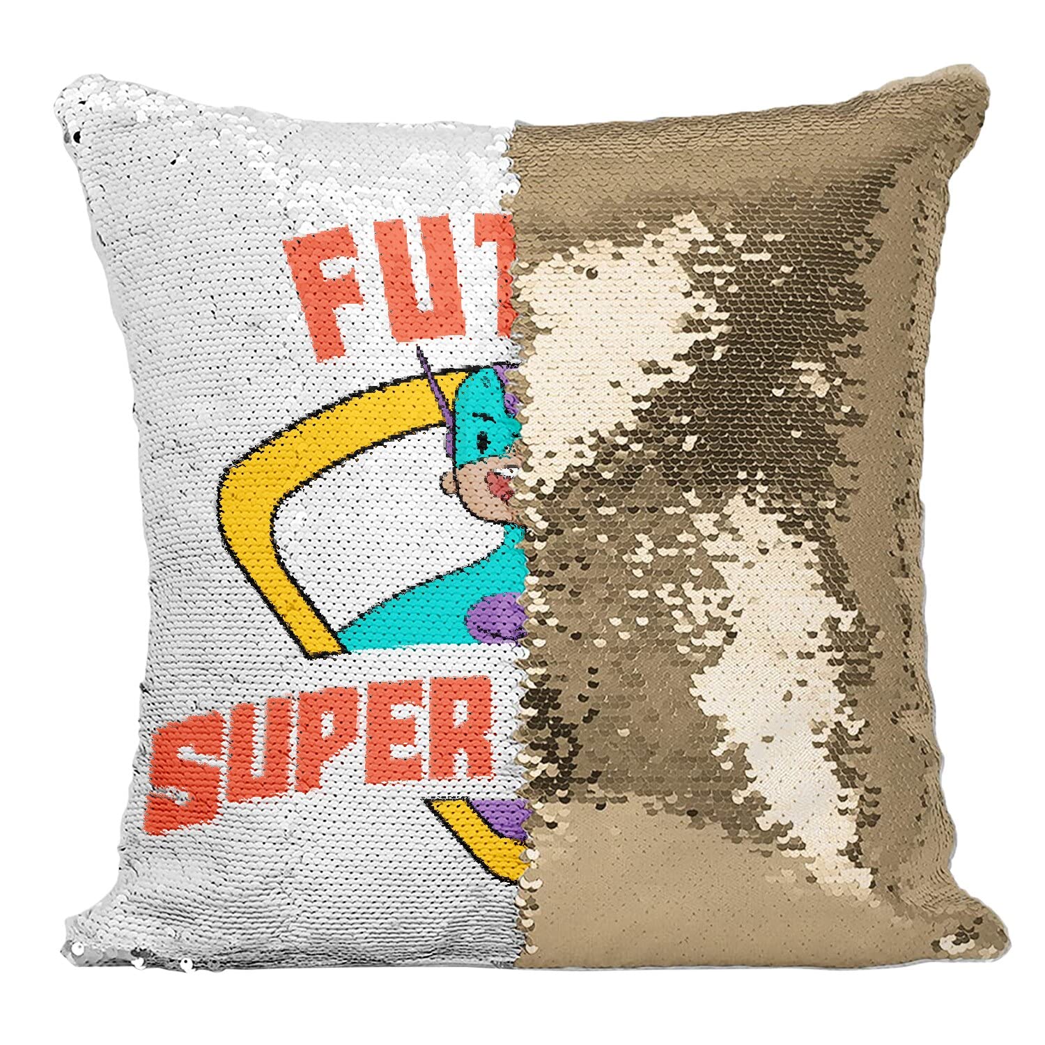 Coussin sequin doré superhéros pour sublimer votre salon vintage