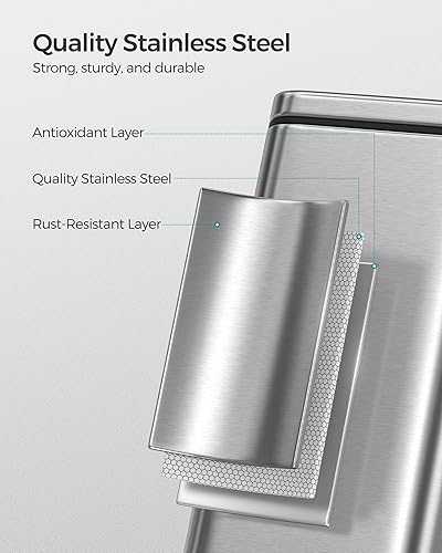 Miniatura 6 de SONGMICS Juego de basurero de baño y escobilla de inodoro, cubo de basura pequeño de 1.3 galones con tapa, delgado para espacios pequeños, cubo de