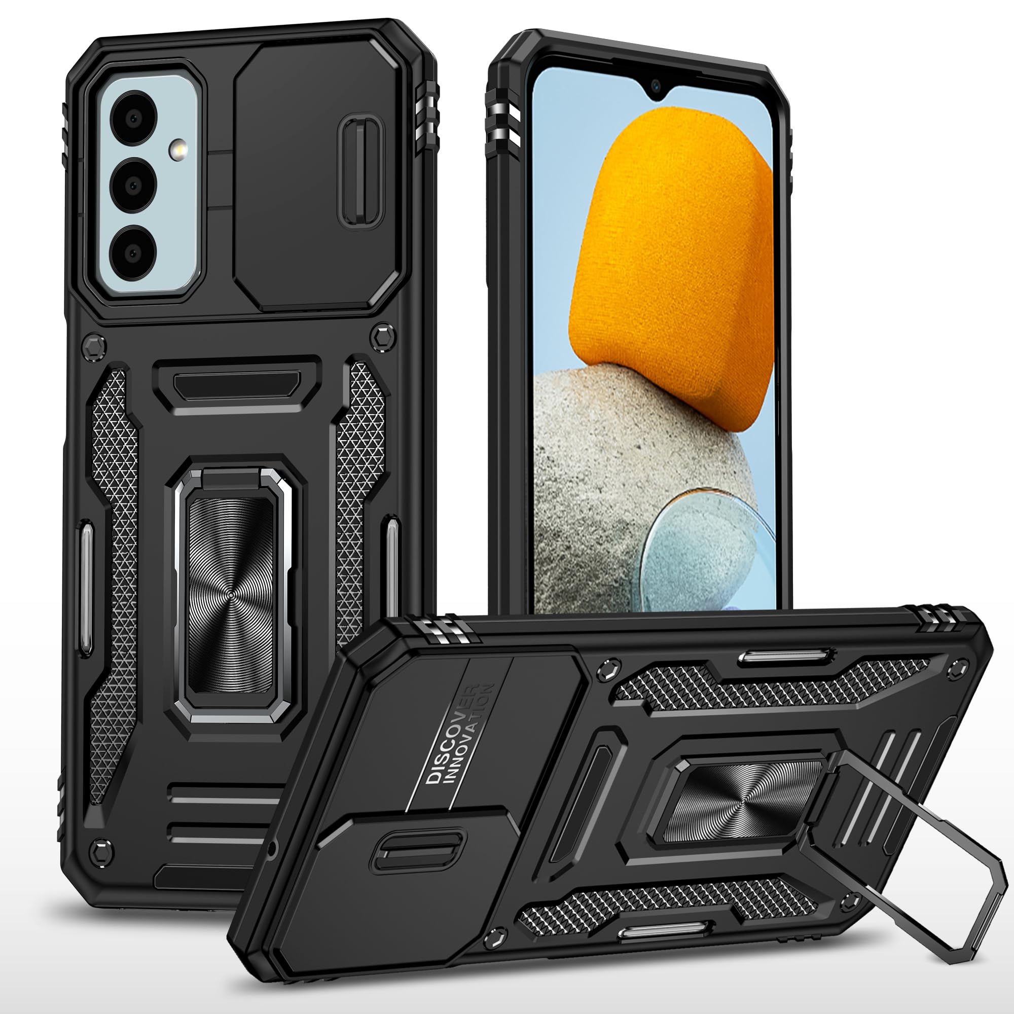Sandstone Back Cover for Samsung Galaxy A25 Case with Stand & Slide Camera Cover Military Grade Drop Protection Case for