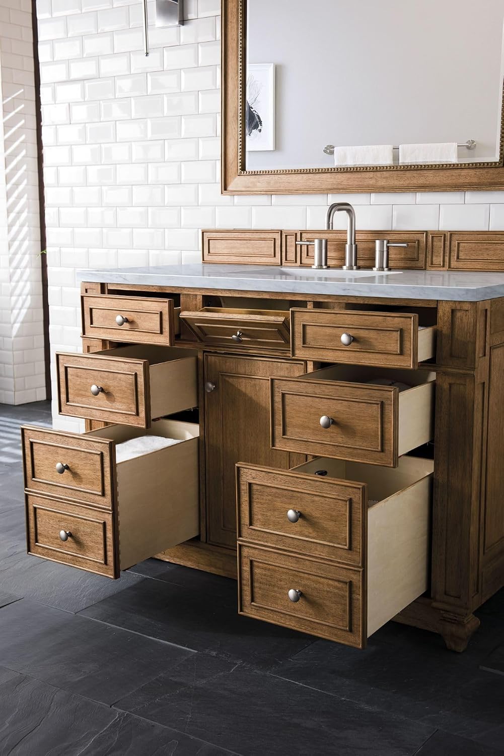 James Martin Vanities 157-V48-3AF Bristol 48" Free Standing Single Basin Hardwood Vanity Set with Arctic Fall Solid Surface Top - Saddle Brown
