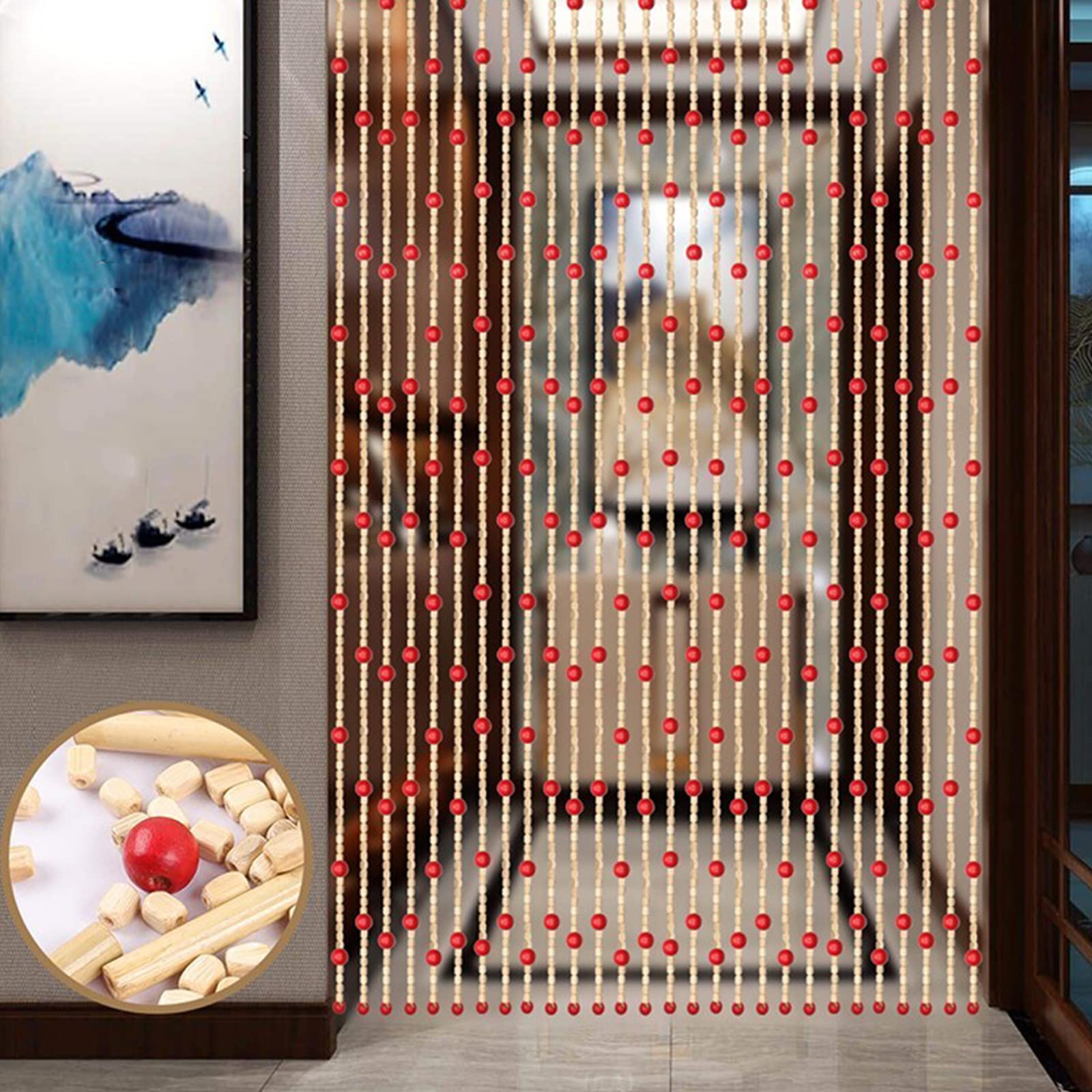 Tenda per Porta Con Perline,Tenda per Porta In Bambù Con Perline,Tenda Antimosche Partizione Interna,Sospeso Divisore Schermo di Spazio,per Camera da Letto,Personalizzabile (71 strands (140x180cm))