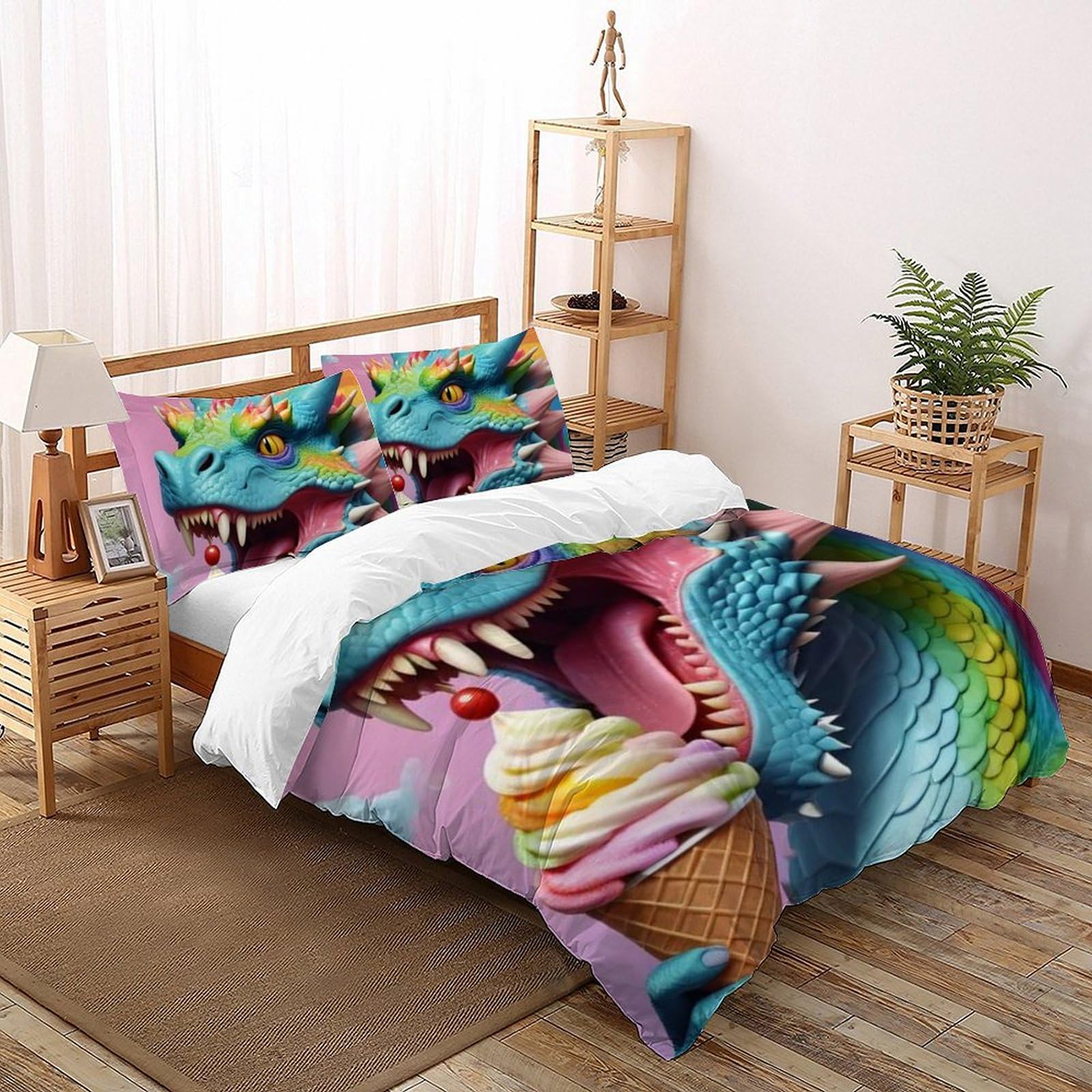 Housse de couette dragon bleu parure de lit animaux imprimé 3D garçon 200x200