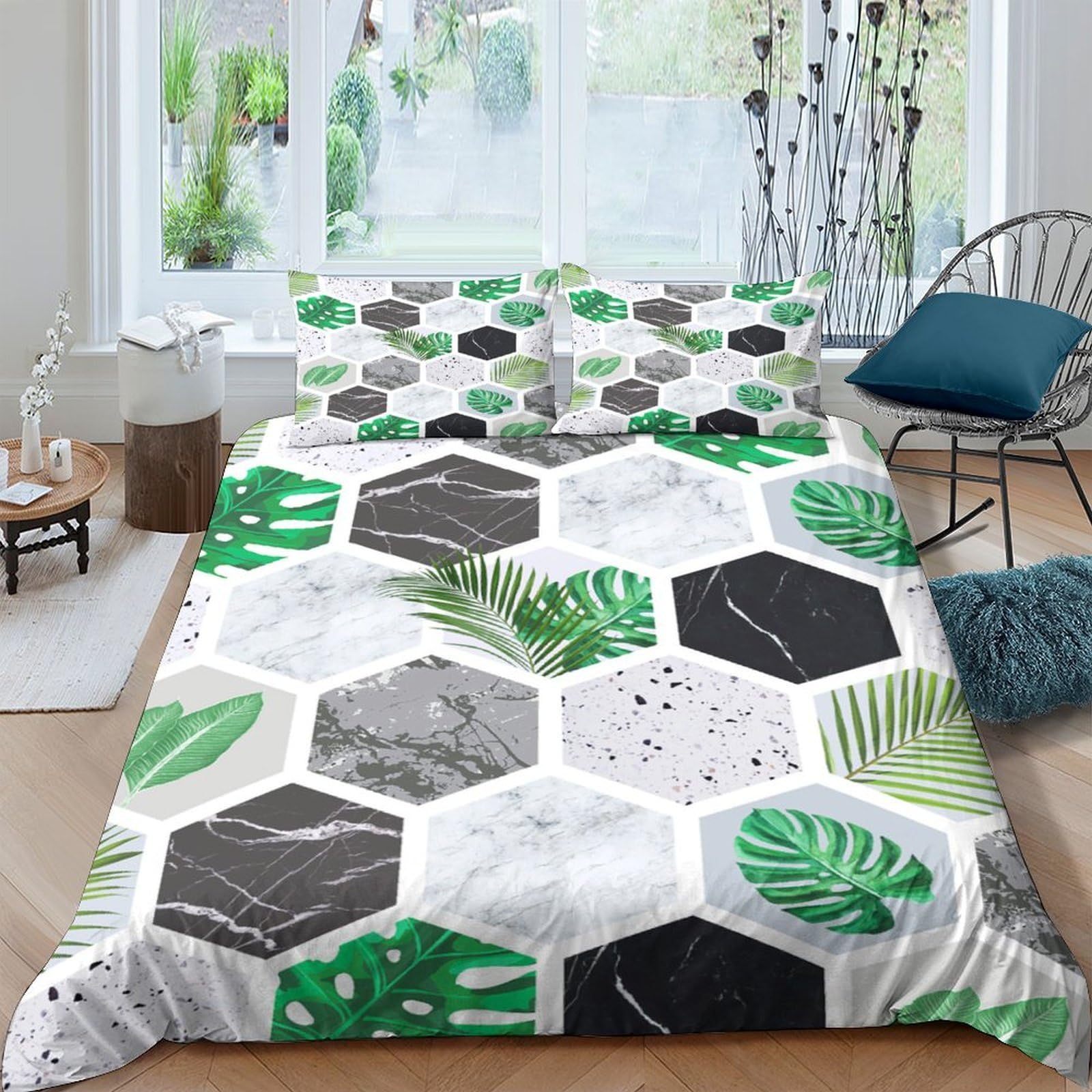 Ctjqhvkz Style-7 3D Printed Green Botanical Fitted Sheet Microfiber Soft Breathable Geometric Leaf Mattress Cover For Bedroom Guest Room Decor Single（135X200cm）