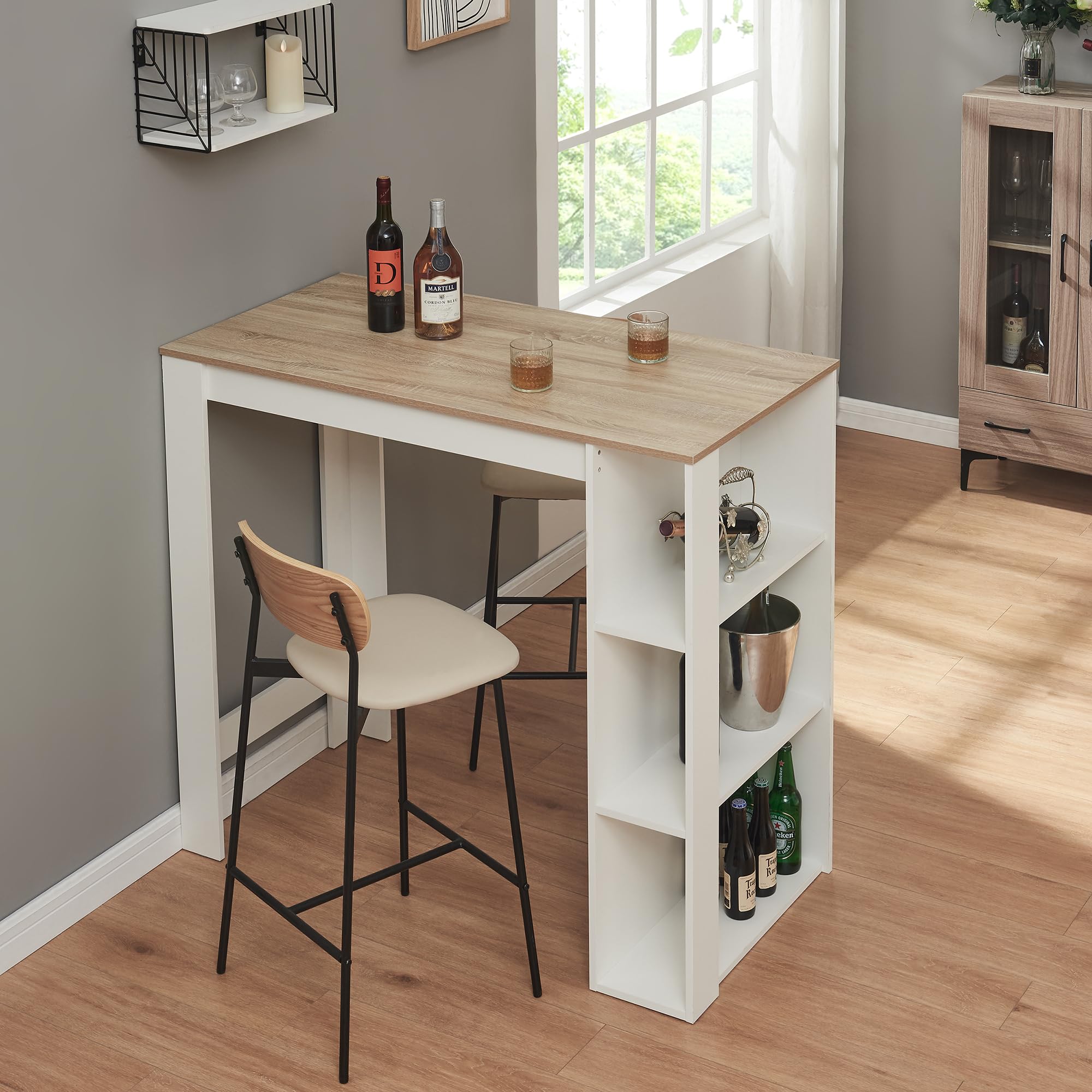 [en.casa] Mesa Alta Cocina Danderyd Mesa de Bar Moderna con 3 Estantes Laterales para Comedor Oficina en Casa Aglomerado 120 x 60 x 106 cm - Blanco/Efecto Roble