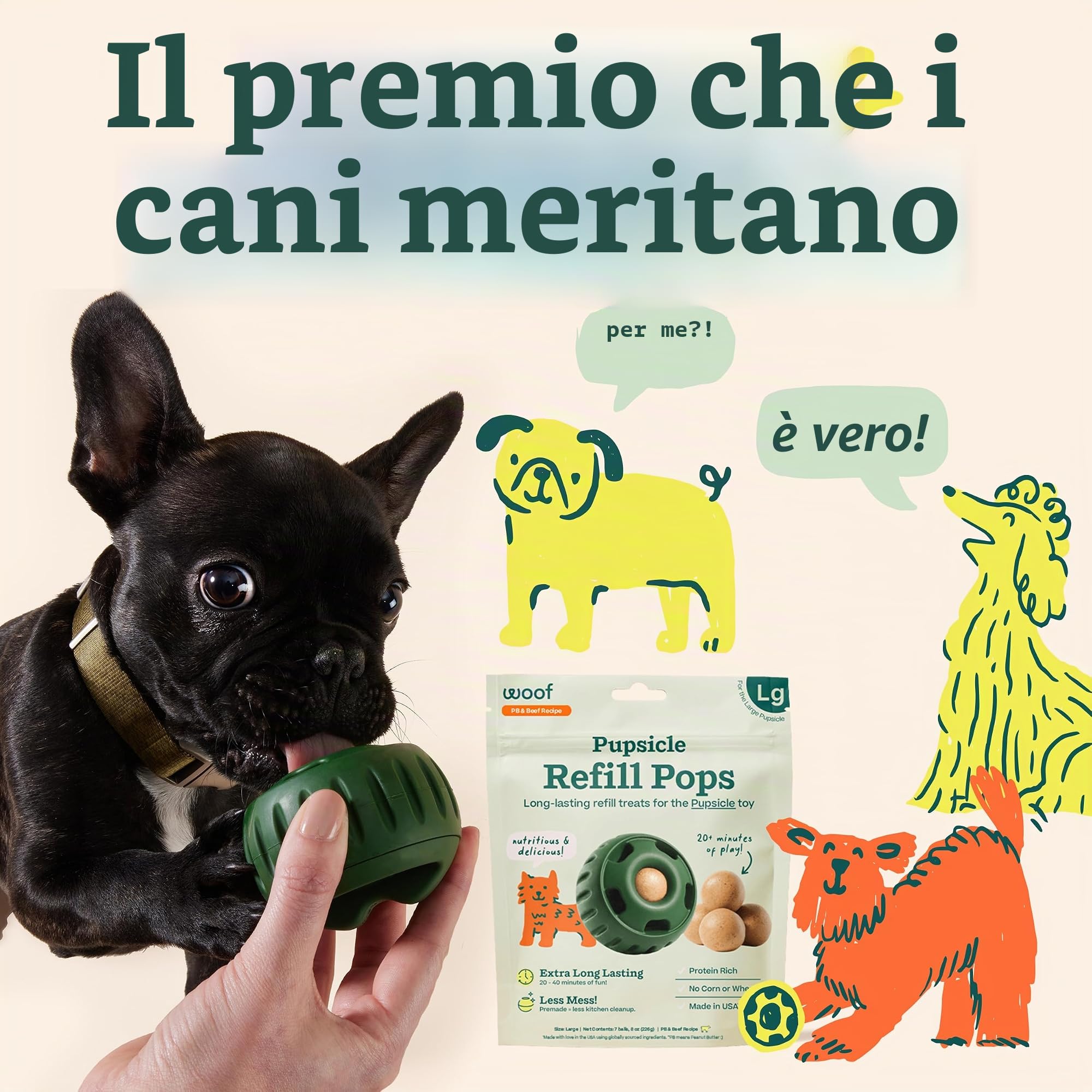 WOOF Pupsicle Pops, Deliziosi dolcetti per cani di lunga durata, ricambi per la pupsicle, prelibatezze di ricambio prefabbricate per cani, ingredienti naturali, dolcetti per animali domestici