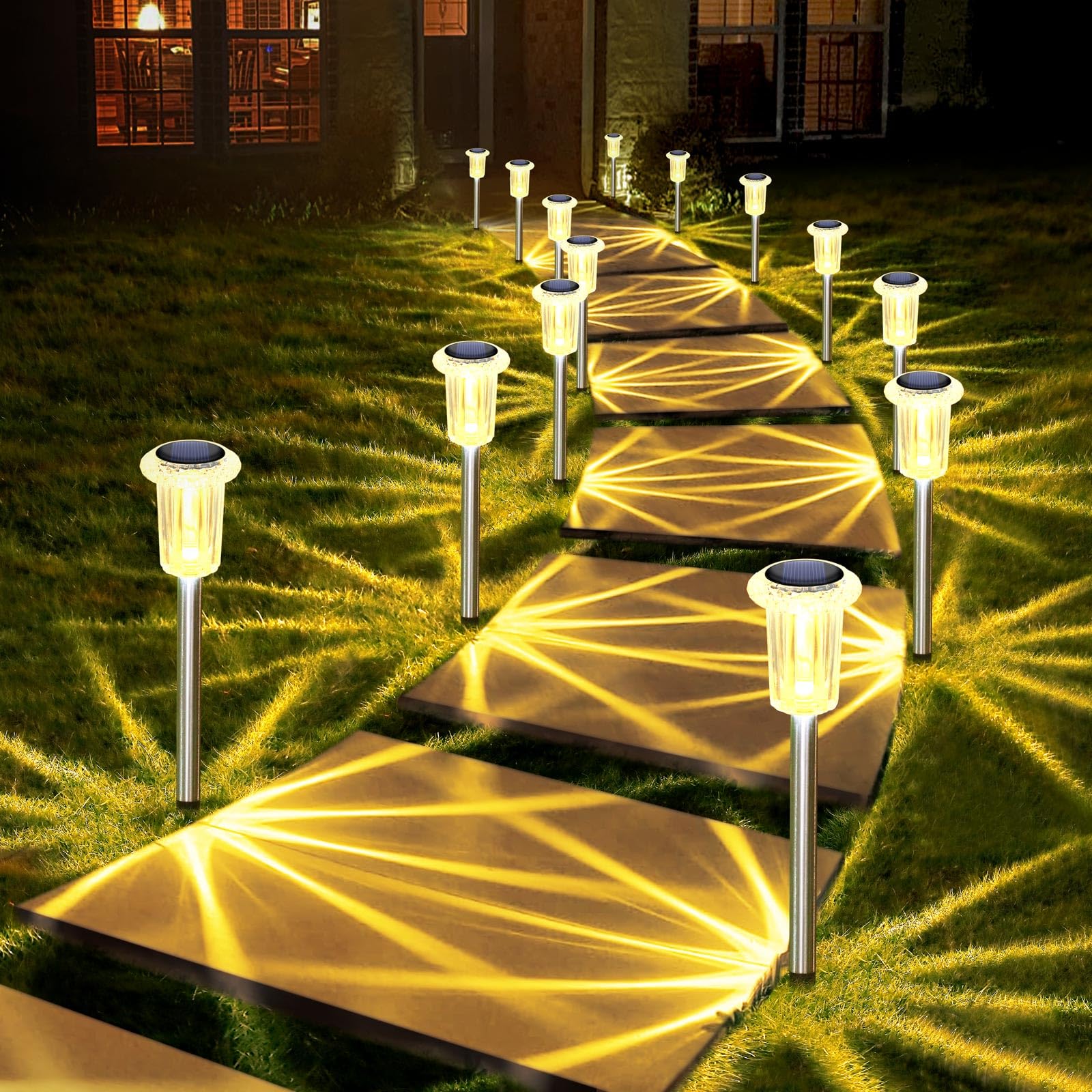 DenicMic 10 Pack Solar Pathway Lights Outdoor Waterproof Warm White LED