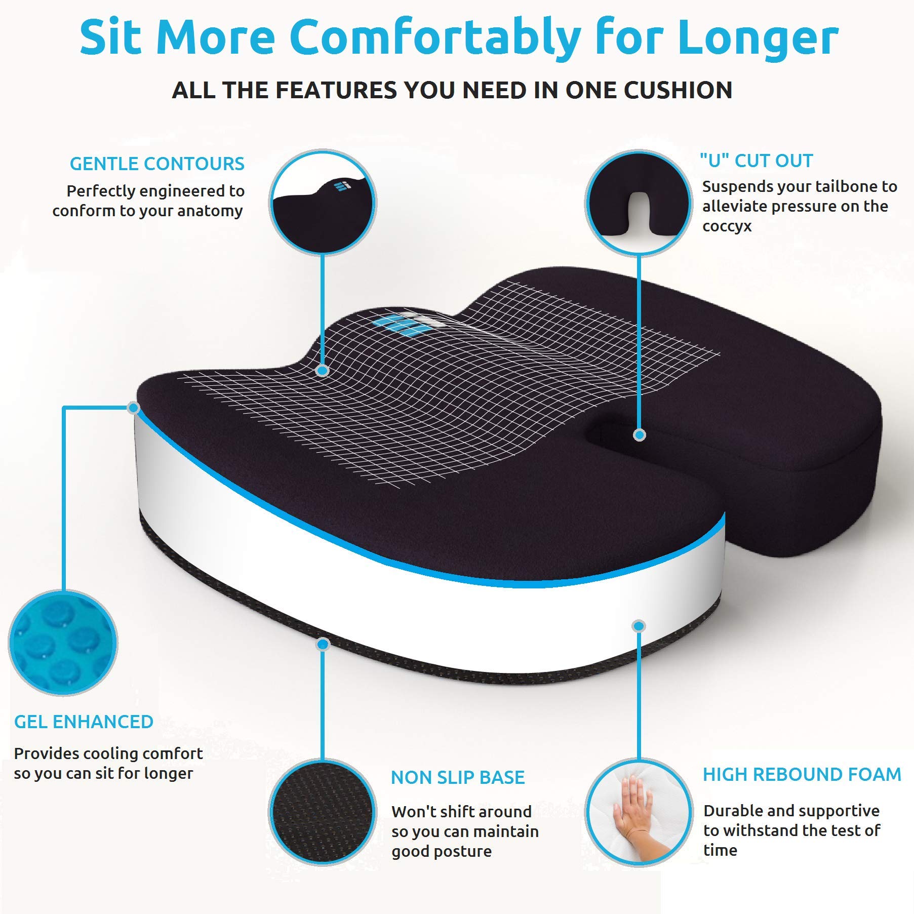 ERGONOMIC INNOVATIONS Gel Enhanced Memory Foam Seat Cushion for Office