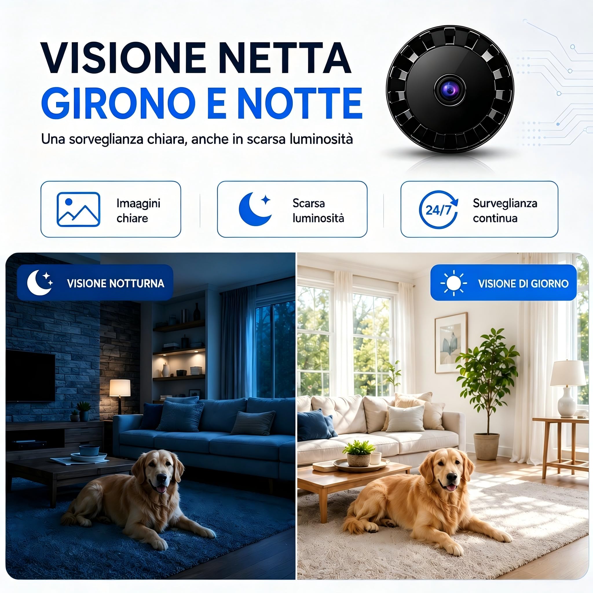 2026 Mini Telecamera Spia WiFi Interno/Esterno, 1080PVideocamera Sorveglianza, Visione Notturna, Rilevamento di Movimento, Controllo Remoto Con App per Casa/Bambini Crystal Green L/X I
