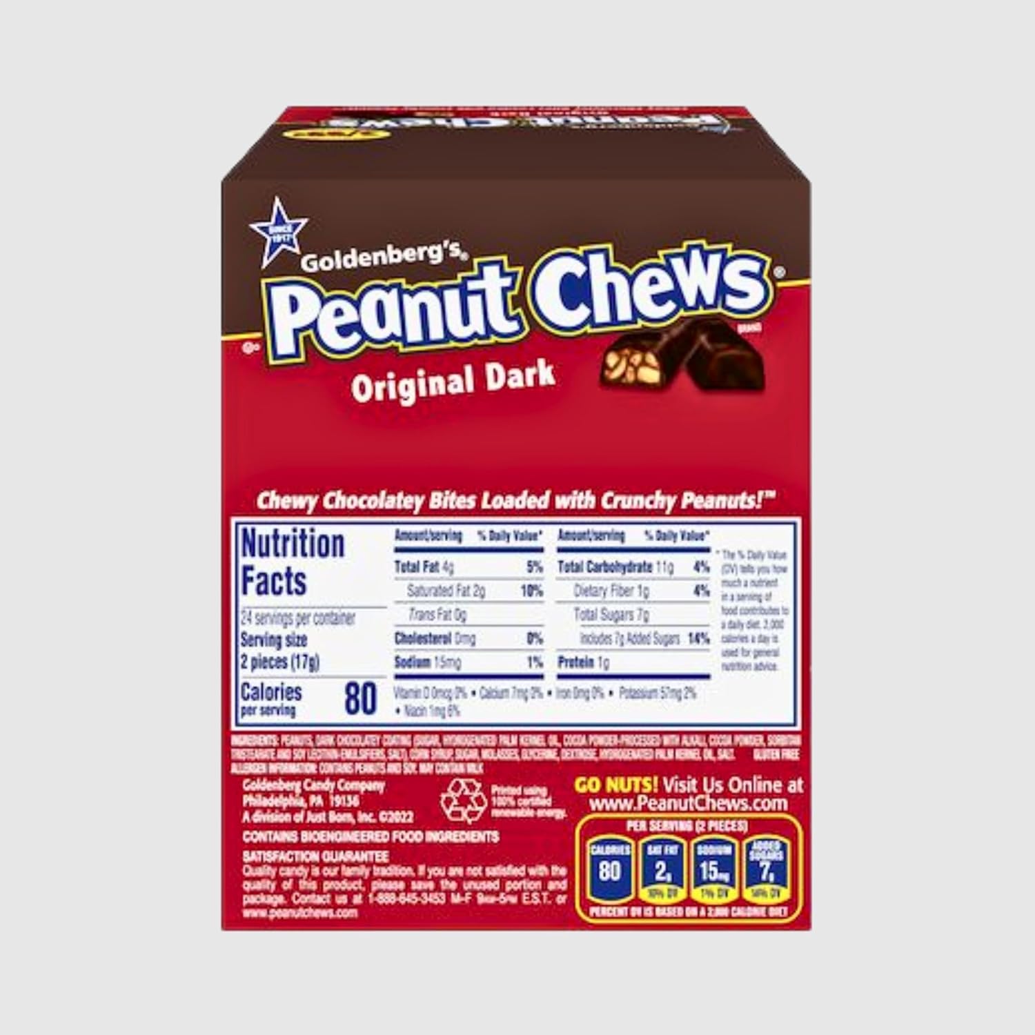 Peanut Chews Goldenbergs - Dark Chocolate - 48pk (2 boxes of 24pk) Peanuts Goldenberg Original Candy with 2 ALL.FOR.YOU. Branded Resealable Bags