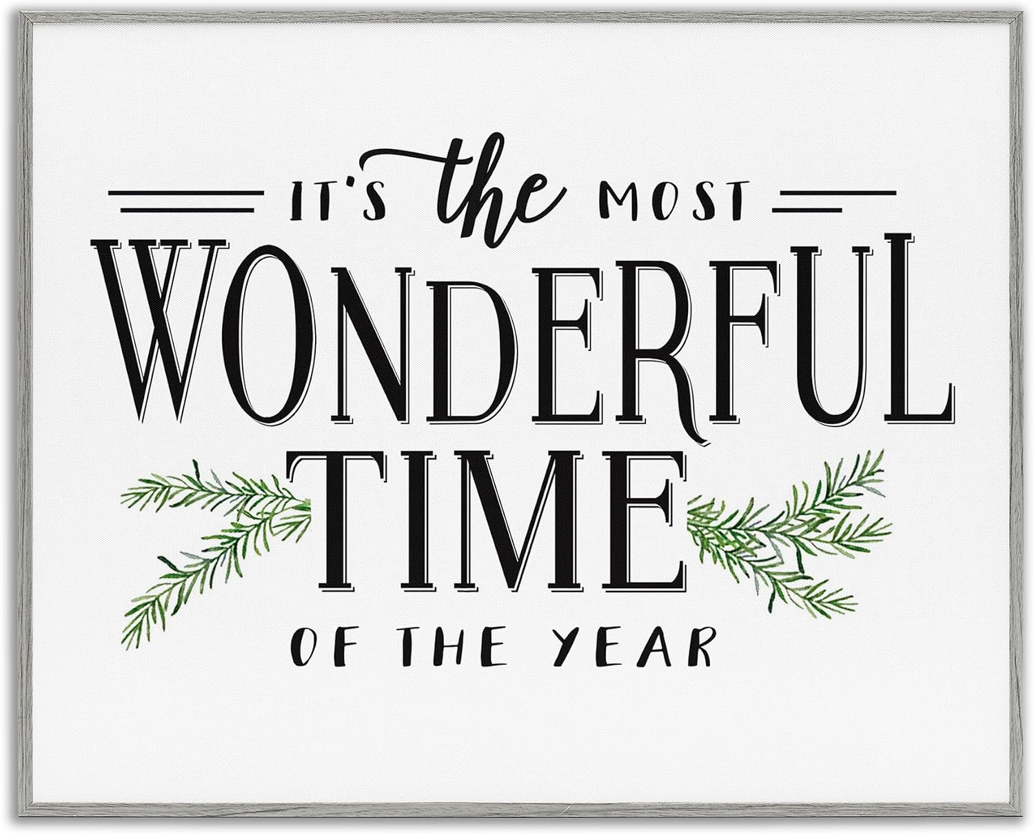 Stupell Industries Most Wonderful Time Christmas Holiday Word, Design by Lettered and Lined Gray Framed Wall Art, 11 x 14, White