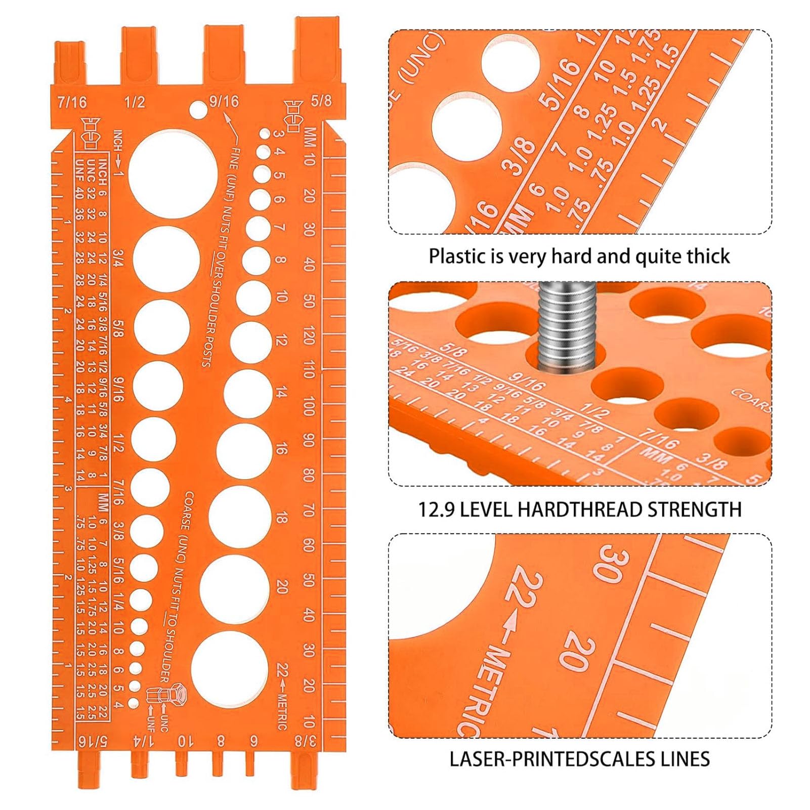 Moer- en Boutdraadcontrole, Boutmaat en Draadmeter, M3 Tot M22 Metrisch Moer- en Boutdraadcontrole, Boutmaat en Draadmeter, M3 Tot M22 Metrisch