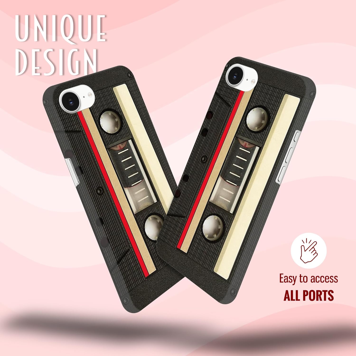 Compatible with iPhone 16e, iPhone 16e Case - Vintage Cassette Design Printed Slim & Sleek Cute Plastic Hard Snap on Protective Designer Back Phone Case/Cover for iPhone 16e - Image 4