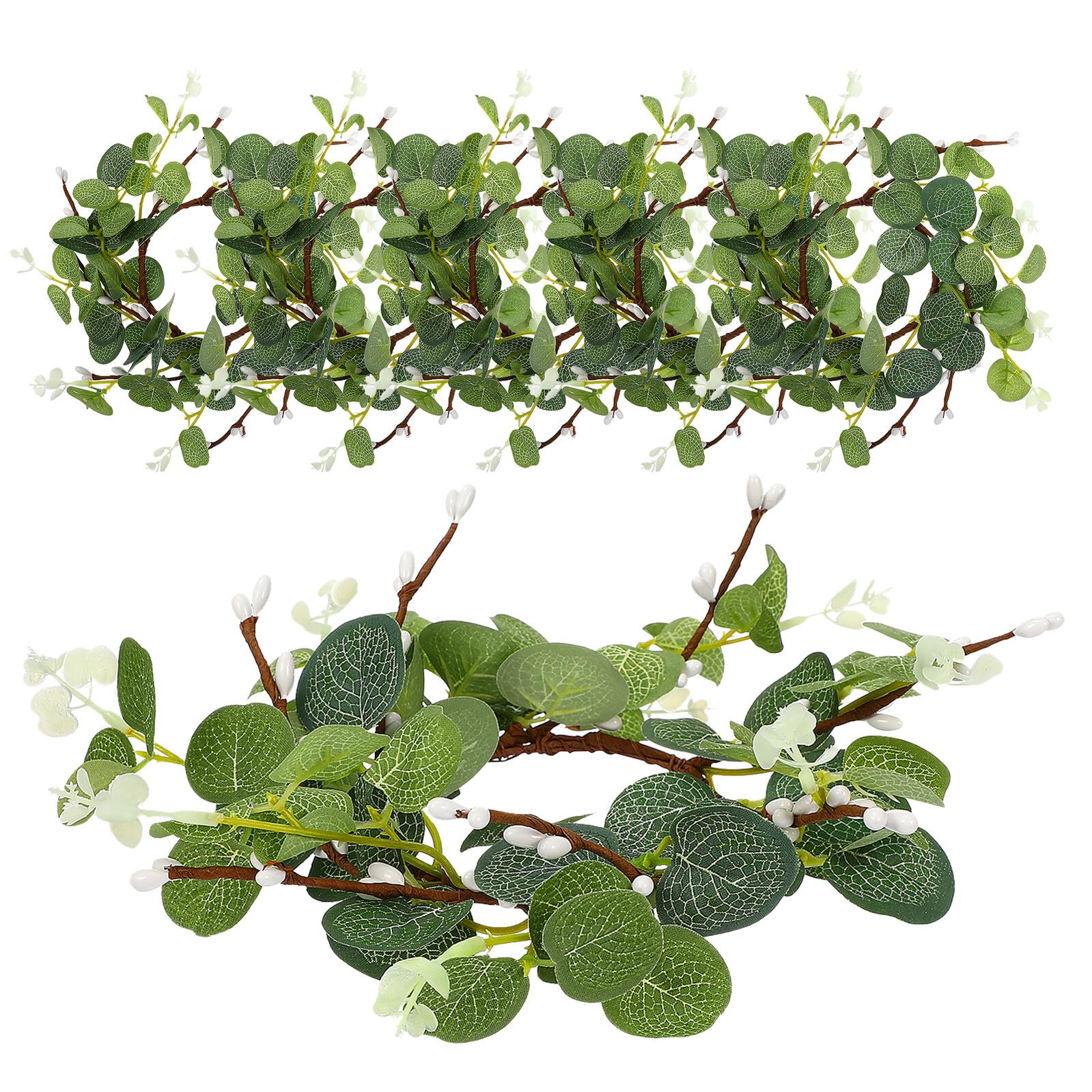 Couronnes de bougies eucalyptus artificiel Ø8cm lot de 6 mini anneaux de table