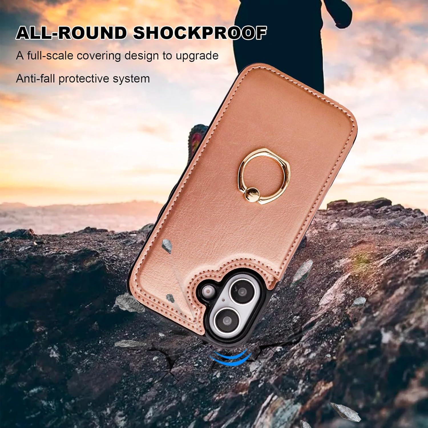 ONETOP for iPhone 16 Wallet Case with Card Holder, 360° Rotation Ring Kickstand RFID Blocking PU Leather Double Magnetic Clasp Shockproof Cover for Women and Girls 6.1 Inch (Rose Gold) - Image 6