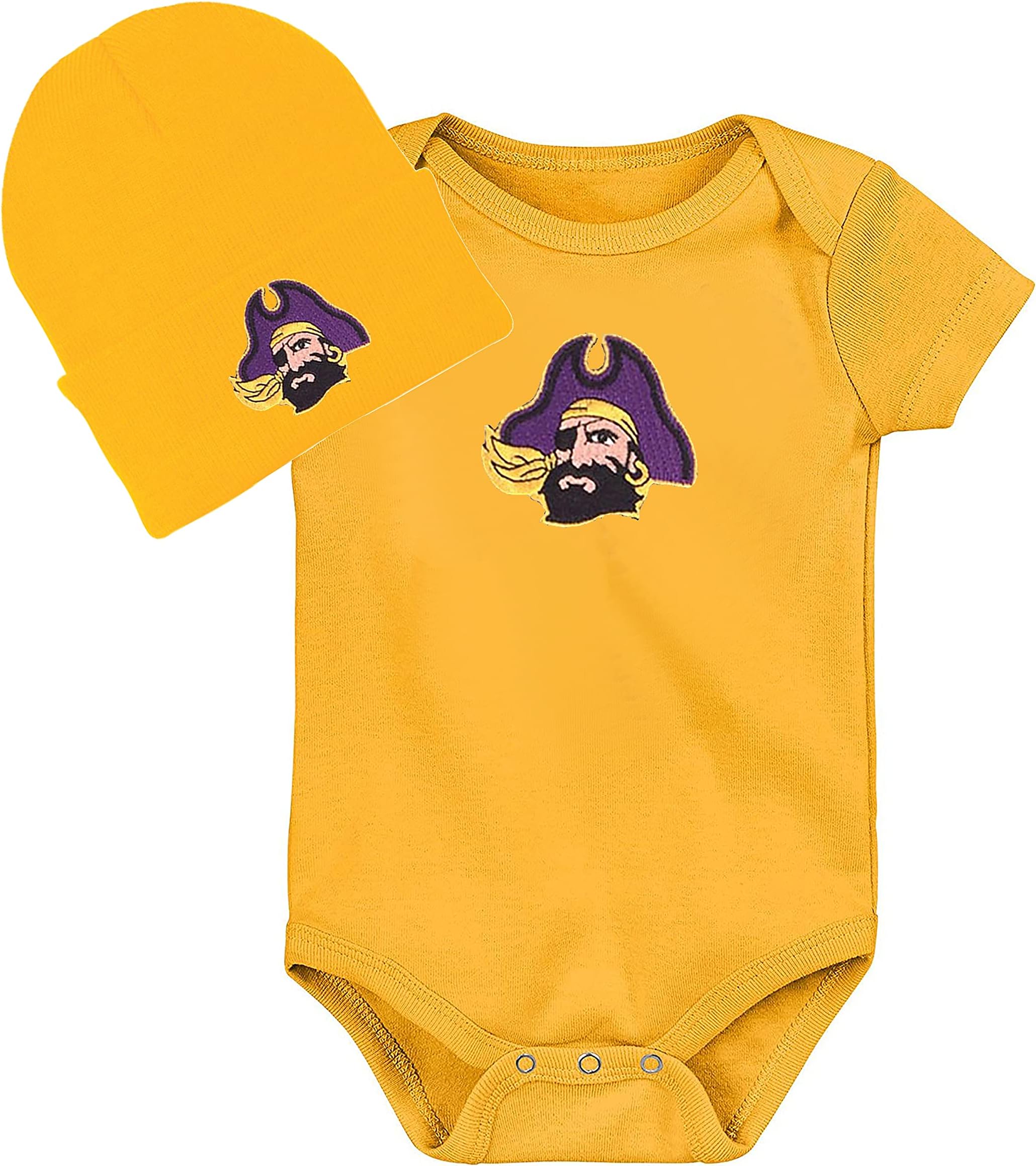 East Carolina ECU Pirates Baby Onesie and Cap Set - Yellow Gold