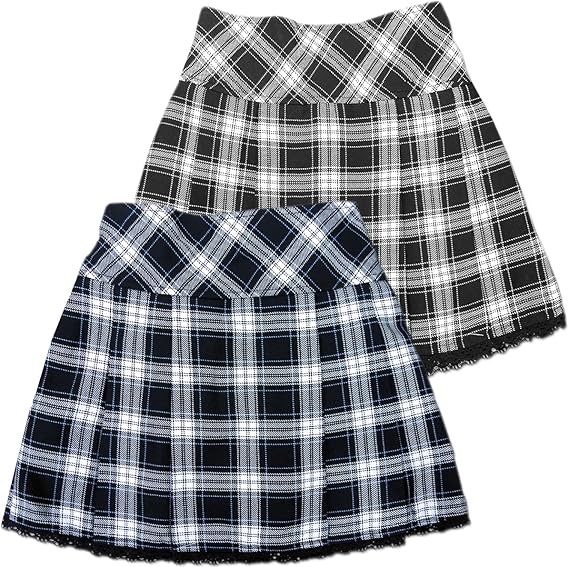 Amazon オンスクール Onschool 0728b 格子 スクール プリーツスカート 裾レース 裏地付 紺 黒 100 110 1 130 中国製 スカート 通販