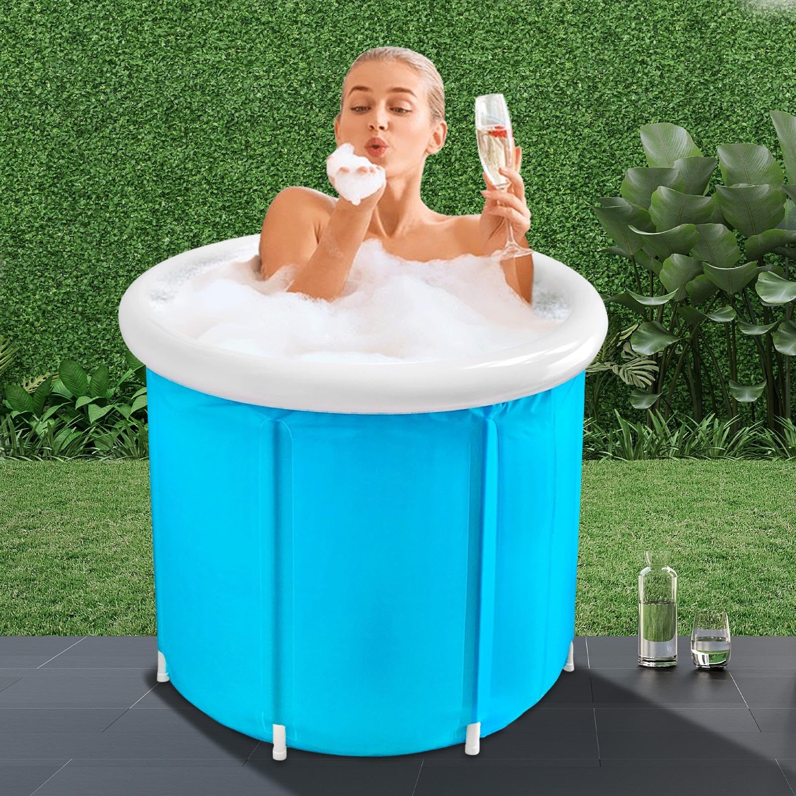 Bañera Portátil Cesta Plegable e Inflable | Bañera de PVC , con Remojo y de Pie Para Adultos y Niños Hogar SPA Viaje Camping Baño Gimnasio Interior y Exterior