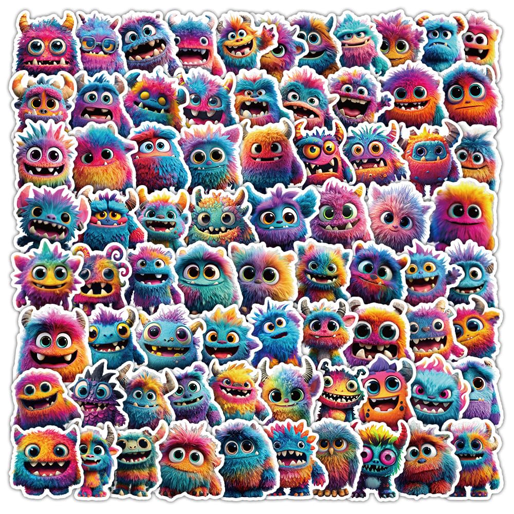 100Pcs Rainbow Monster Stickers Fluffy Creature Vinyl Decals for Laptops Skateboards Luggage Helmets Bikes and Phones Fans Lovers and Whimsical Vibe Enthusiasts