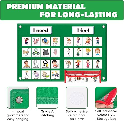 Miniatura 5 de KIKIGOAL Tabla de sentimientos para suministros de maestros preescolares, tabla de bolsillo de aprendizaje socioemocional, gestión del