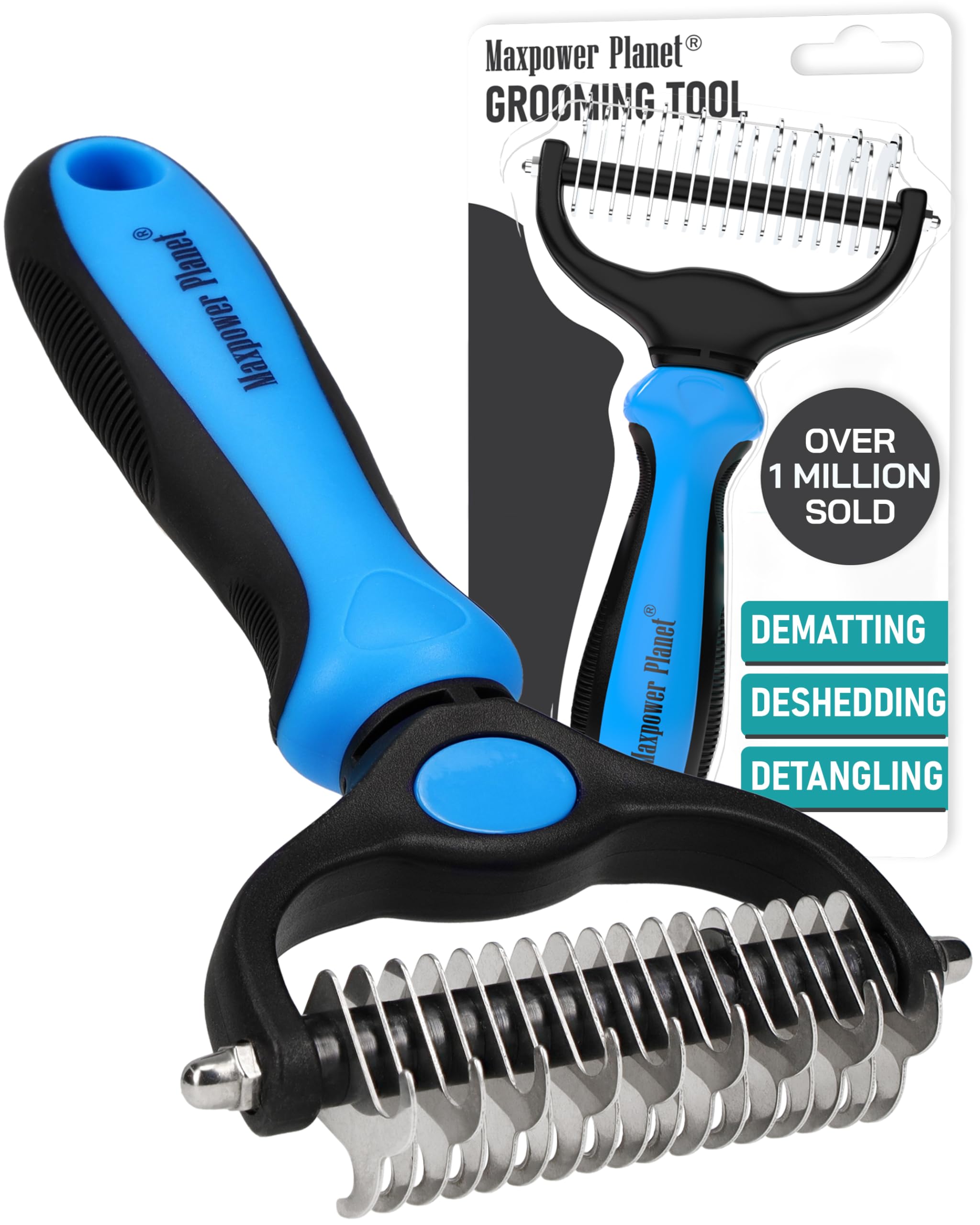 Maxpower Planet Pet Grooming Brush for Long Haired Cats - Double Sided Shedding and Dematting Undercoat Rake, Dog Comb, BlueMaxpower Planet Pet Grooming Brush for Long…