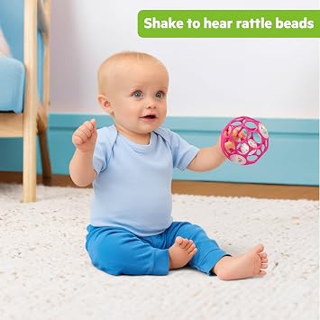 Bright Starts Oball Easy-Grasp Rattle BPA-Free Infant Toy in Pink, Age Newborn and up, 4 Inches