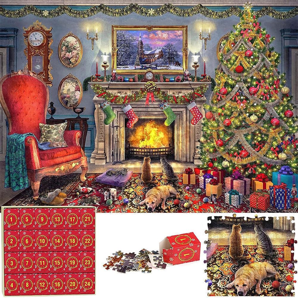 Christmas Advent Calendar Puzzle, Advent Calendar 2024 Christmas Jigsaw Puzzles, 24 Boxes 1008 Pieces Puzzles Countdown to Christmas for Adults and Kids,Santa Claus Prepares Gifts Home Decoration