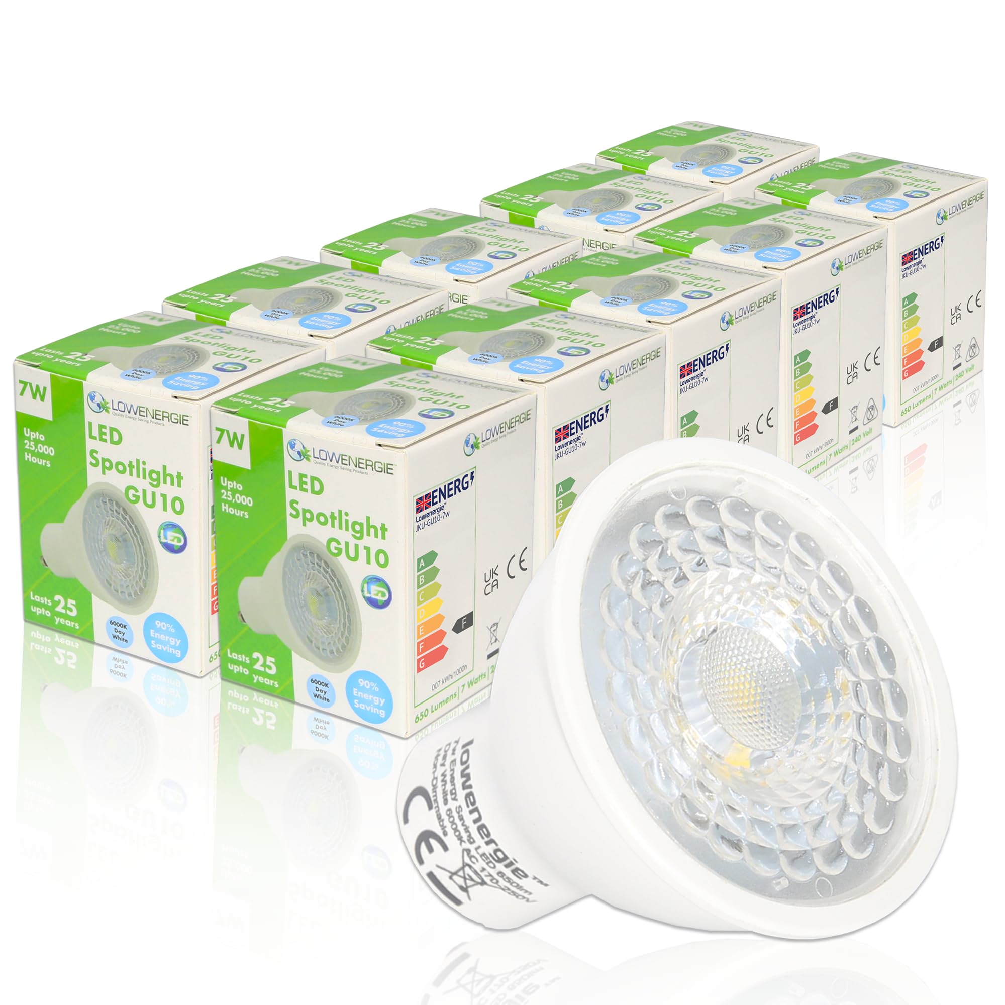 LOWENERGIE 7W GU10 LED Spotlight Bulbs – 10 Pack Energy-Saving Day White Downlights [Energy Class F] — image 1