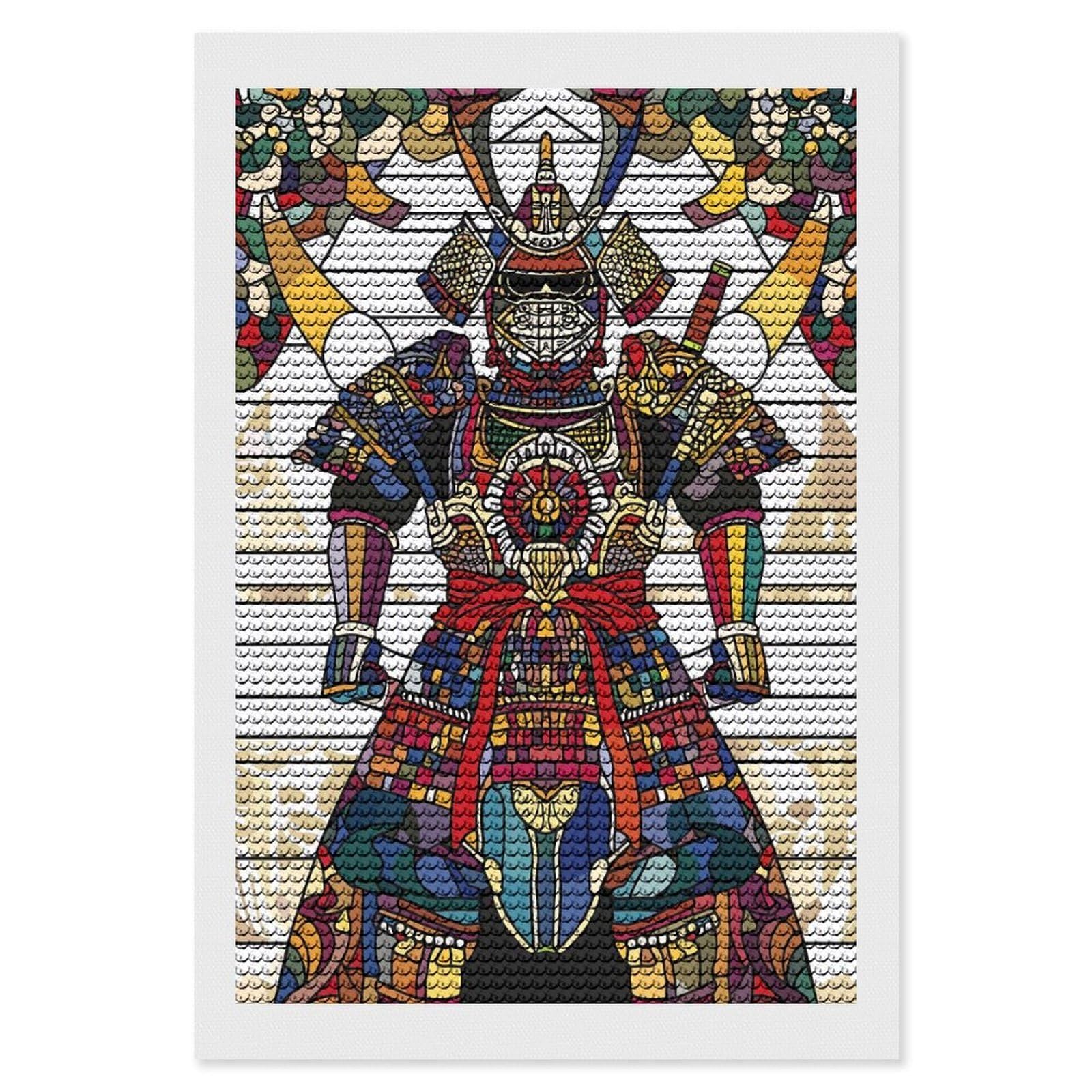 Junmoney Stained Glass Samurai Warrior Diamond Art Canvas 8"x12", for Adults, Printed Canvas, Home Wall Decor, Gift Idea, Mindful Craft Activity