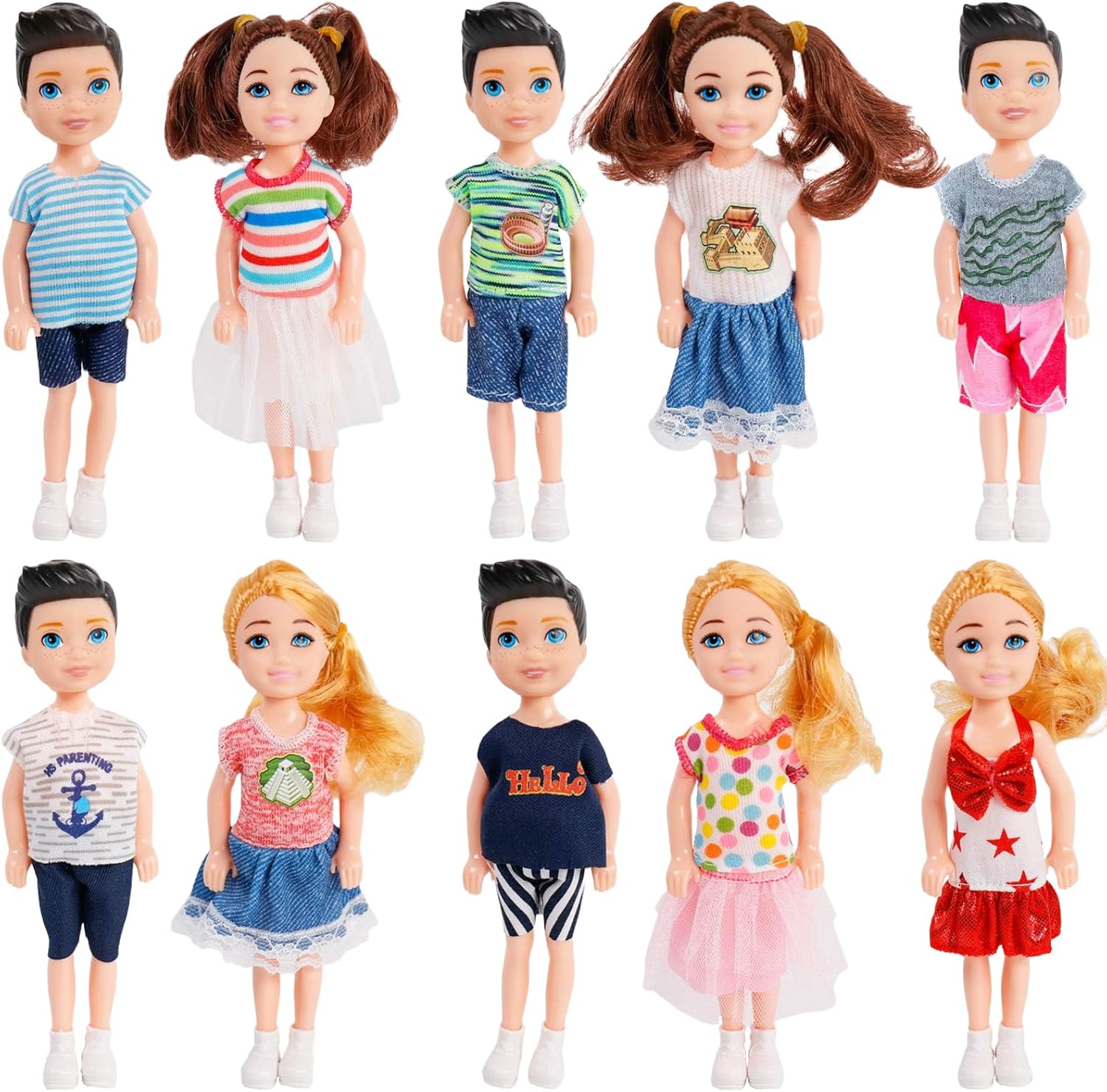 ONEST 10 Sets 5 Inch Mini Dolls with Doll Clothes Party Grown Outfits Doll Accessories for Kids