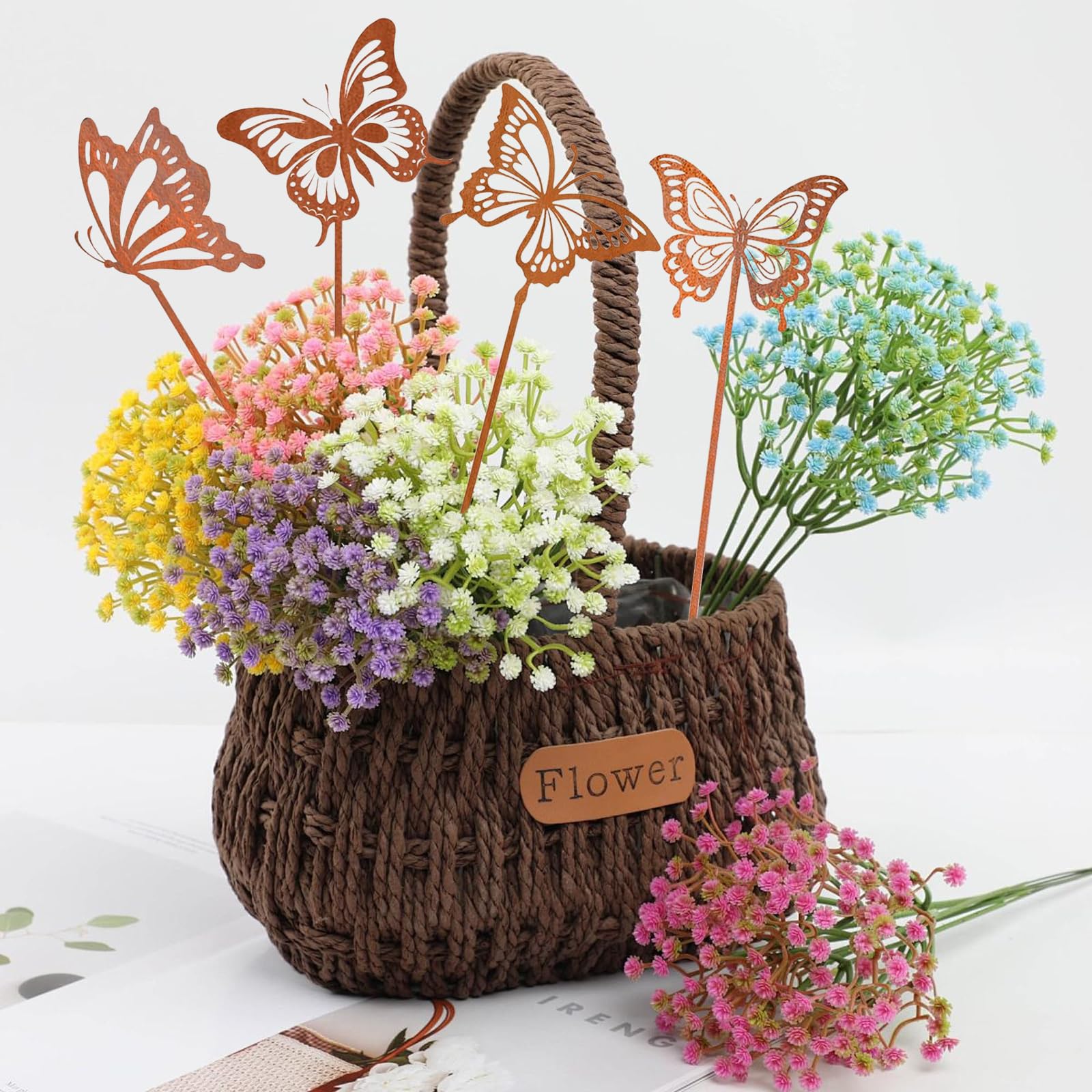 8 Piezas Estacas De Jardín De Mariposa En Metal, Decoración Exterior Resistente A La Intemperie para Primavera, Verano Y Otoño, Ideal para Balcón, Terraza Y Parterre
