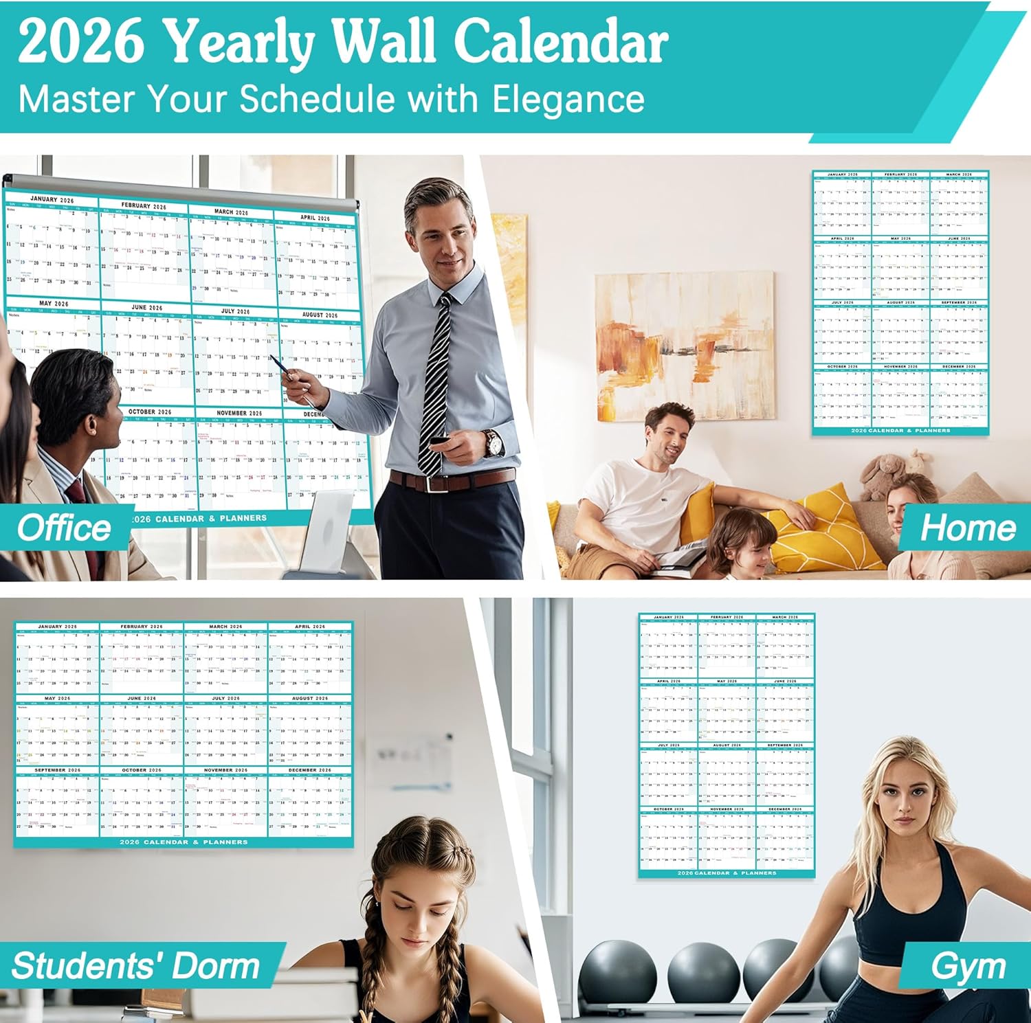 32" x 48" 2026 Wall Calendar Erasable, 12 Month Horizontal/Vertical Calendar January to December,Wet & Dry Erase Large Laminated Annual Yearly Planner for Easy Planning, Organizing