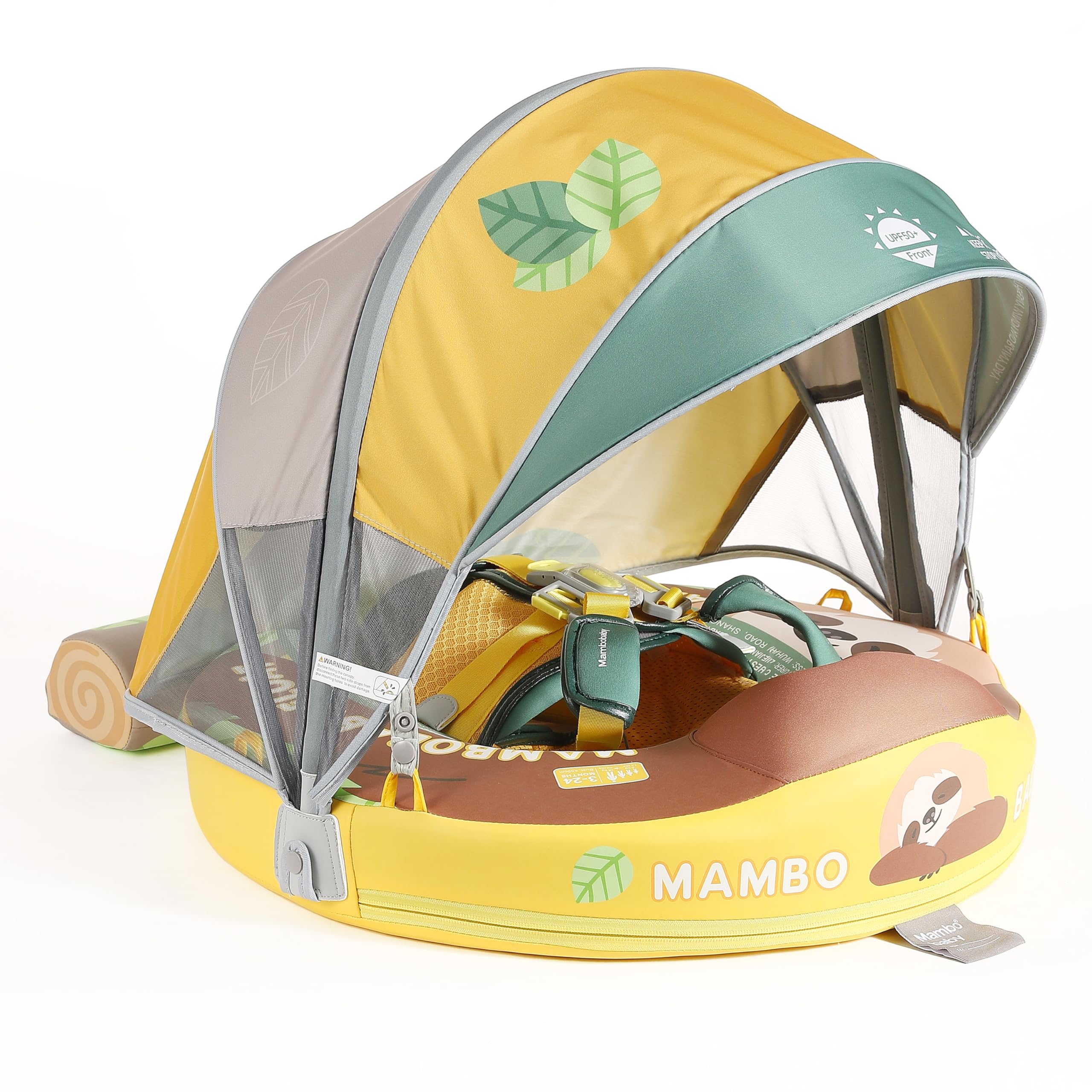 MegapuxinMambobaby Baby Pool Float with Canopy, Non-Inflatable Infant Floats with Tail Solid Upgrade Soft Waterproof Skin-Friendly Mambo Baby Swimming Float for 3-24 Months Baby Boys Girls