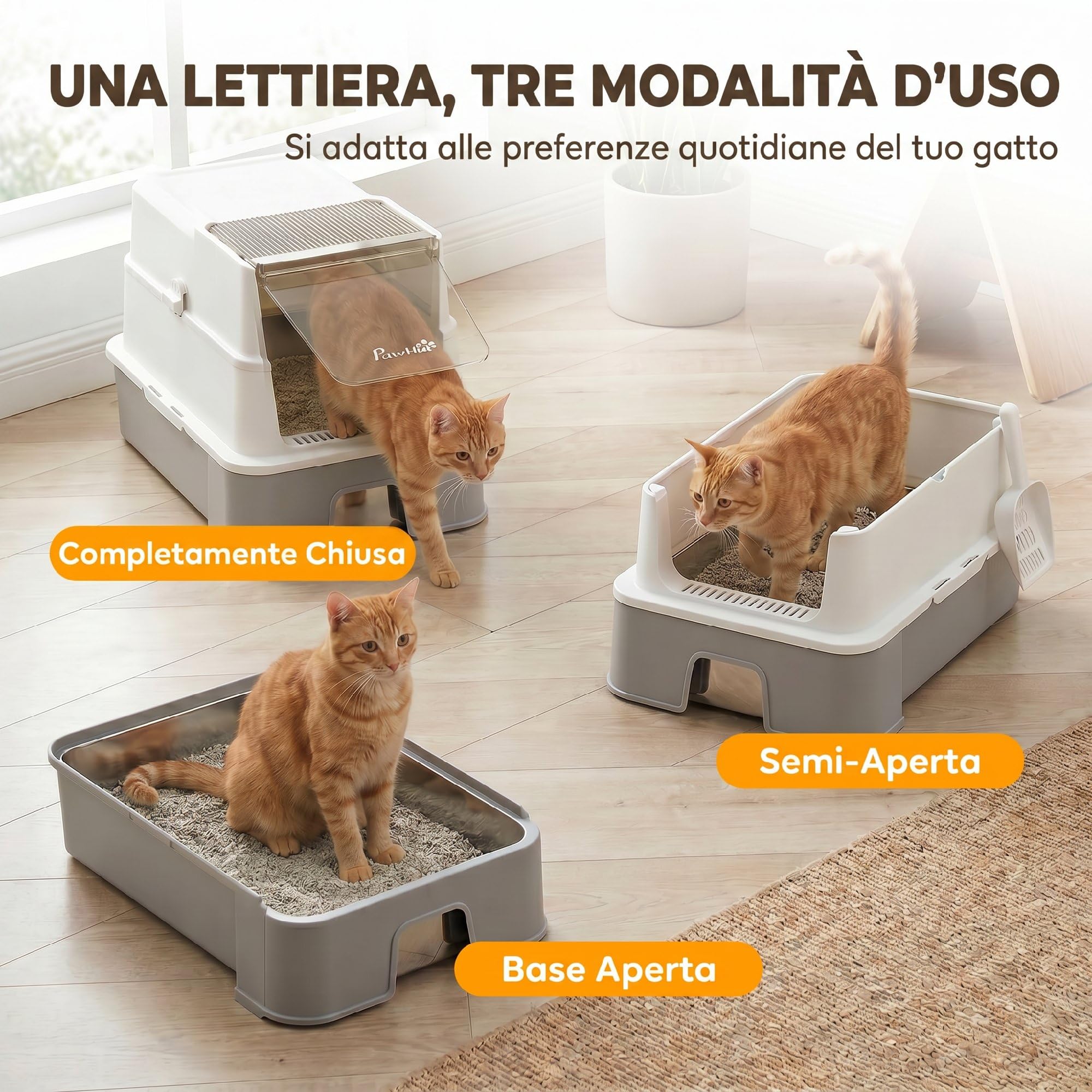 PawHut Lettiera Gatto Chiusa XL in Acciaio Inox con Coperchio 68L Grigio | 3 in 1 Toilette per Gatti, Vassoio Estraibile, Paletta, Pareti Alte, Antiperdita, Antiodore, Facile da Pulire
