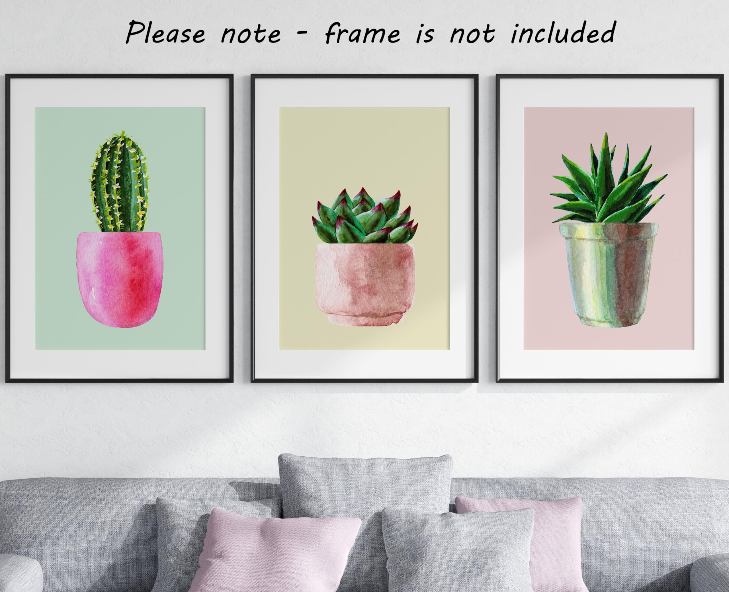 Eviepops Prints Colourful Cactus Pot Plants Set of 3 Unframed Wall Art Prints, Succulent Plant Decor - Image 3