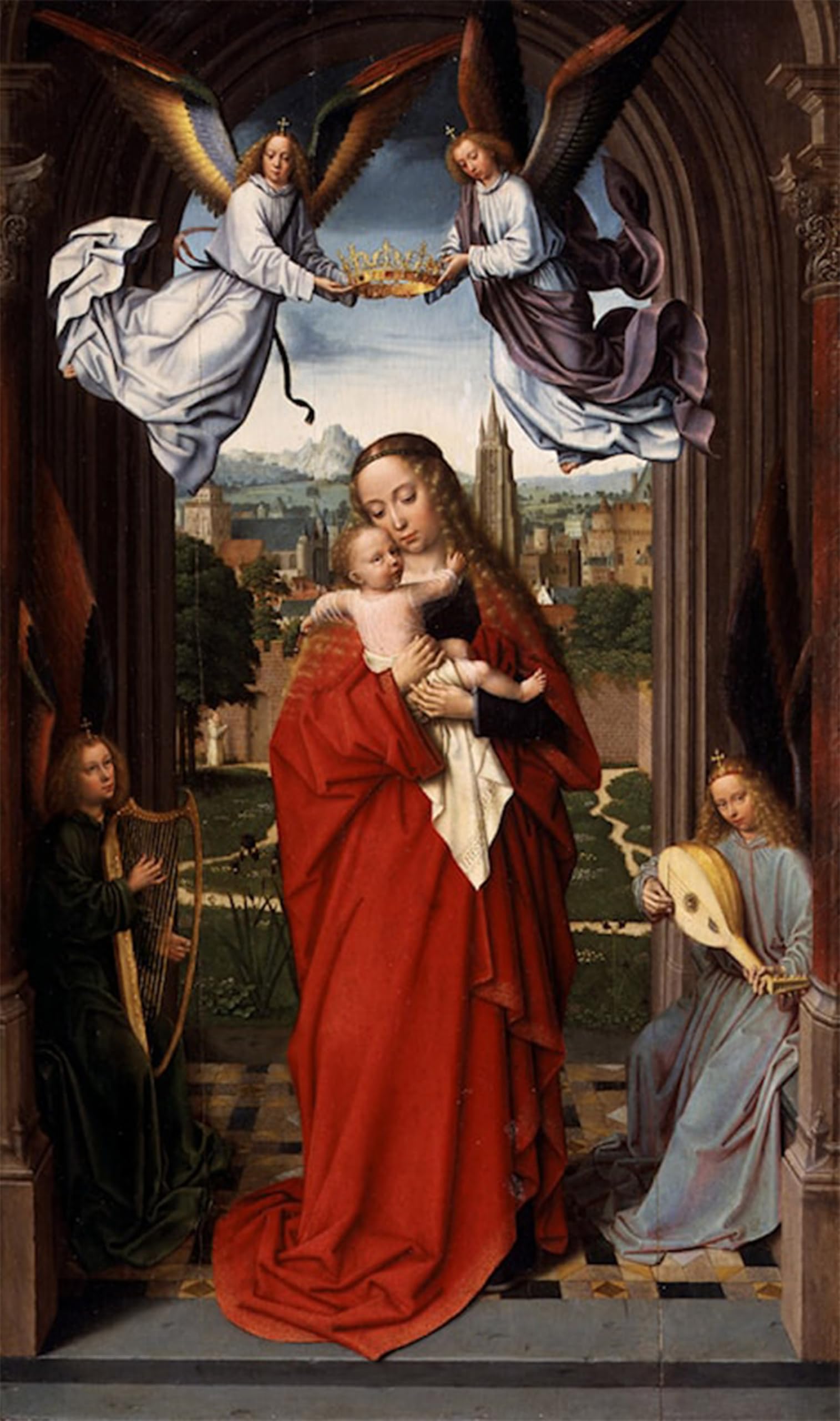 Posteriik No Frame Vintage Classic Picture Landscape Artwork Virgin And Child With Four Angels By Gerard David Portrait Canvas Painting For Office Home Decor 60X90cm