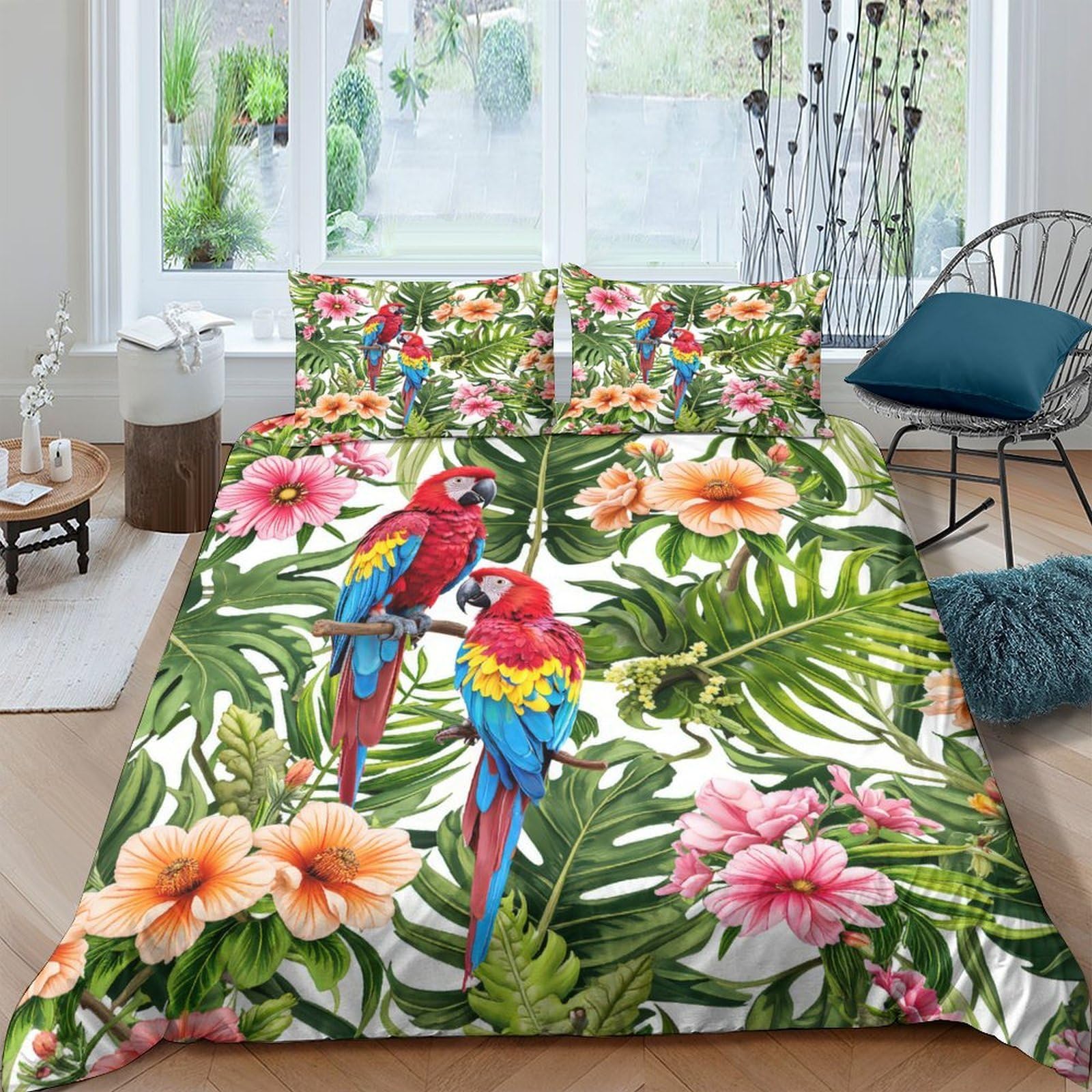 Ctjqhvkz Style-3 3D Printed Tropical Parrot Fitted Sheet Microfiber Soft Floral Jungle Mattress Cover For Bedroom Guest Room Bed Protection Single（135X200cm）