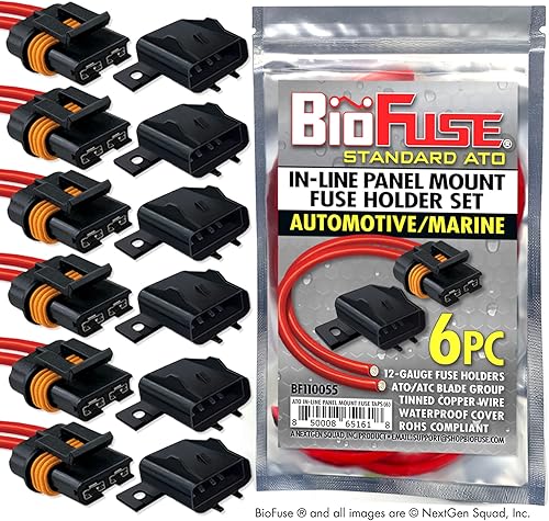 Miniatura 8 de Portafusibles de montaje en panel en línea ATO 12 AWG estándar Kit de 20 piezas 2 soportes impermeables, fusibles (2 de cada uno) 10A 15A 20A 25A