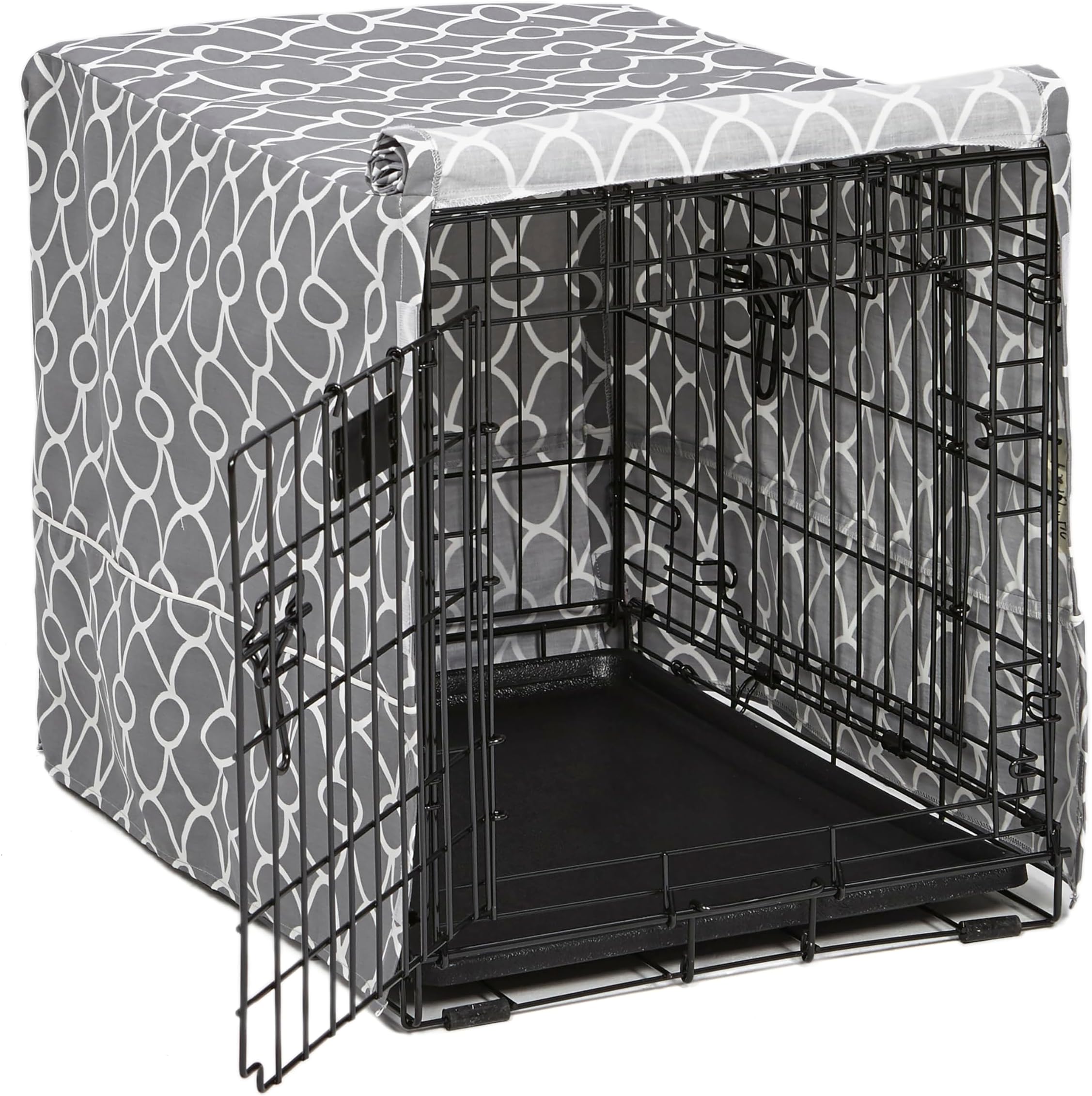 MidWest Homes for Pets Small Dog Crate Cover Featuring Teflon Fabric Protector, Poly-Cotton Privacy Kennel Cover Fits Most 24-inch Crates, Gray Designer Print, Washable, Reduces Barking