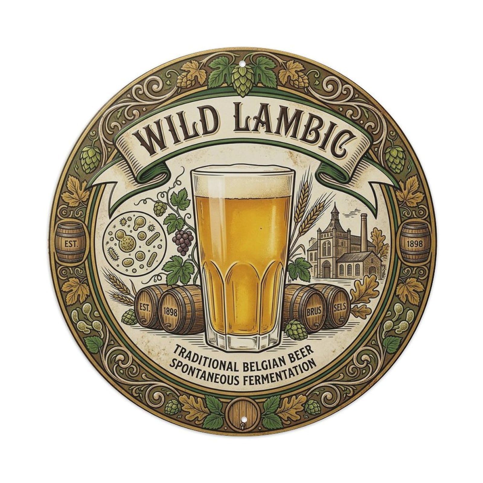 Lambic Sour Beer Craft Brew Belgian Vintage Keg Tap Metal Tin Sign