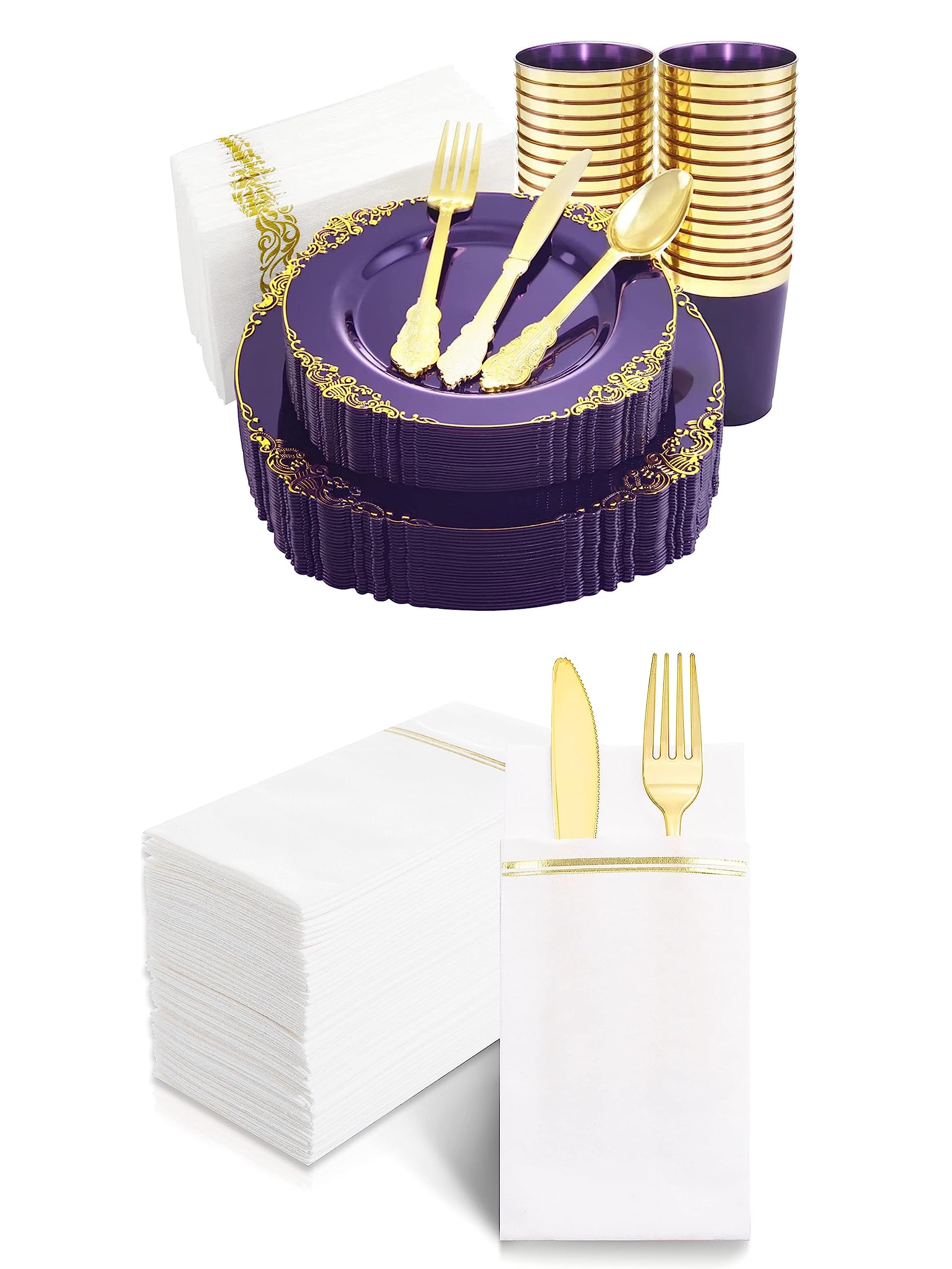 nervure 175pcs clear gold plastic plates