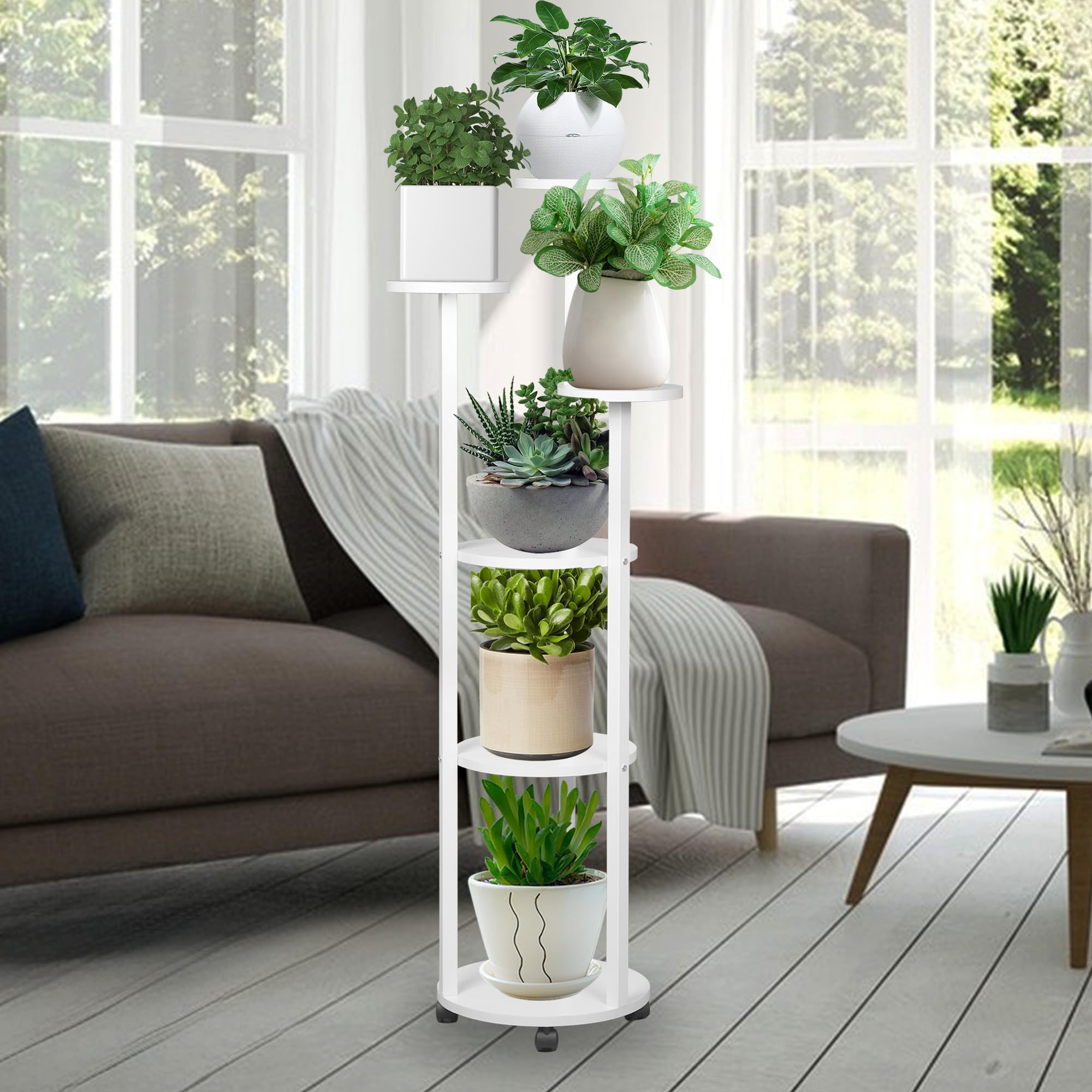 Amazon.com: MYOYAY Plant Stand Indoor White Plants Stand with Wheels ...
