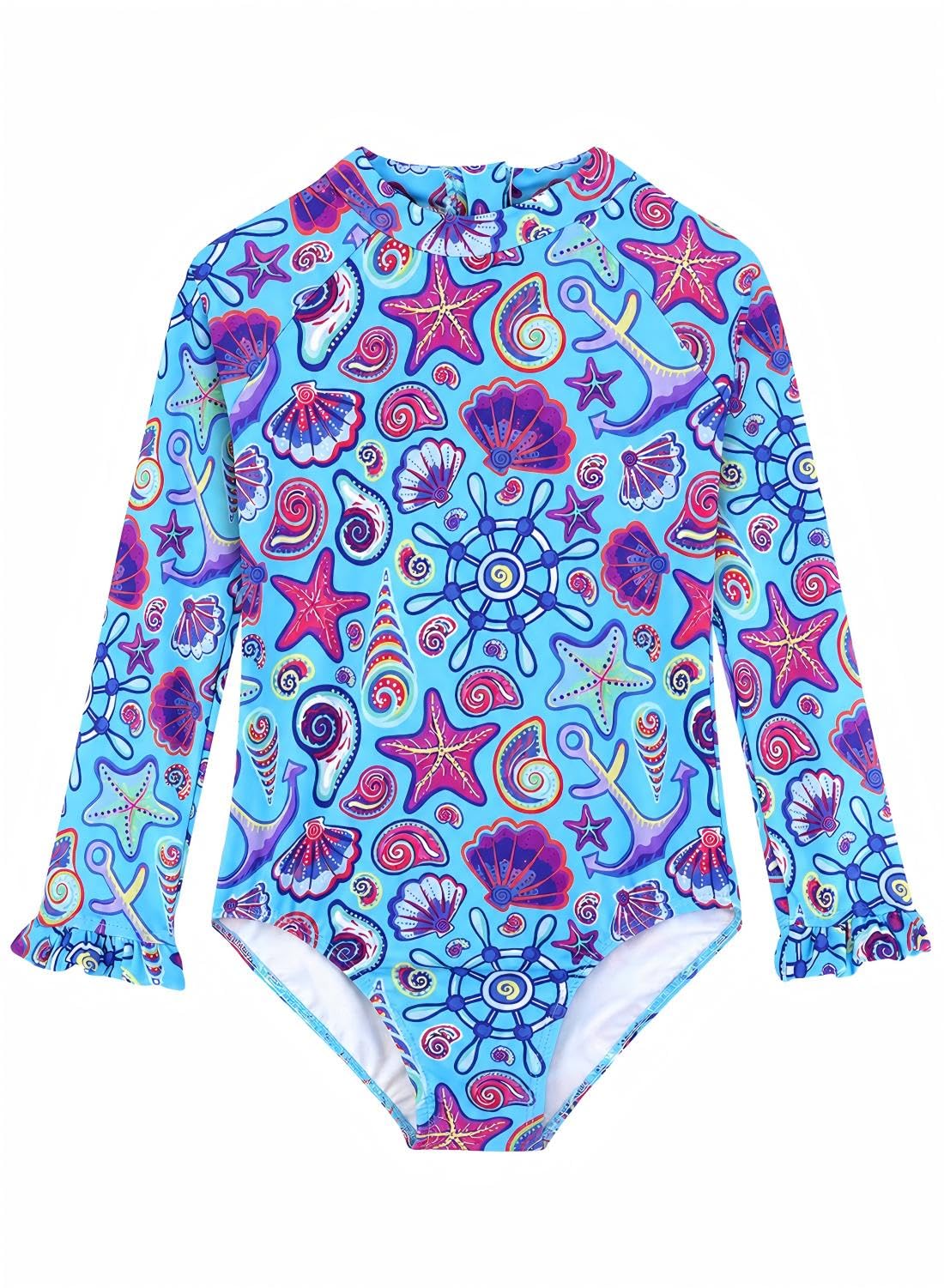 Alakuoti Long Sleeve One Piece Ruffle Swimsuit for Toddler Girls Baby Girl Rashguard Shirt with UPF 50+ Sun Protection
